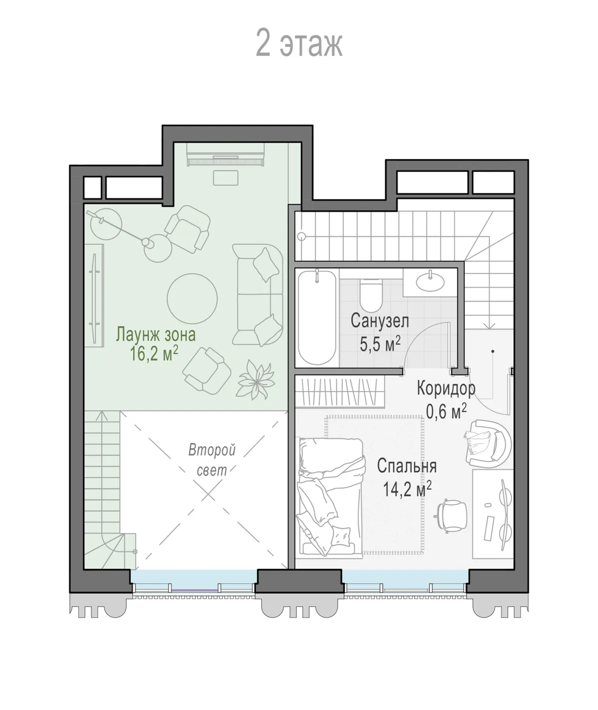2-комнатная квартира 52 м² в ЖК «Тишинский бульвар» — планировки 7