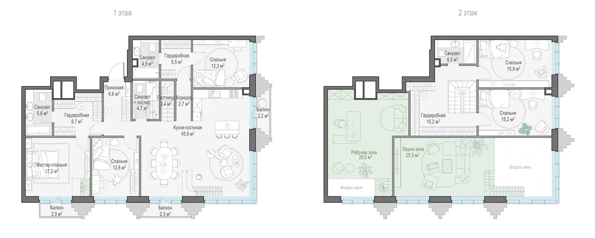 2-комнатная квартира 130,8 м² в ЖК «Тишинский бульвар» — планировки 1
