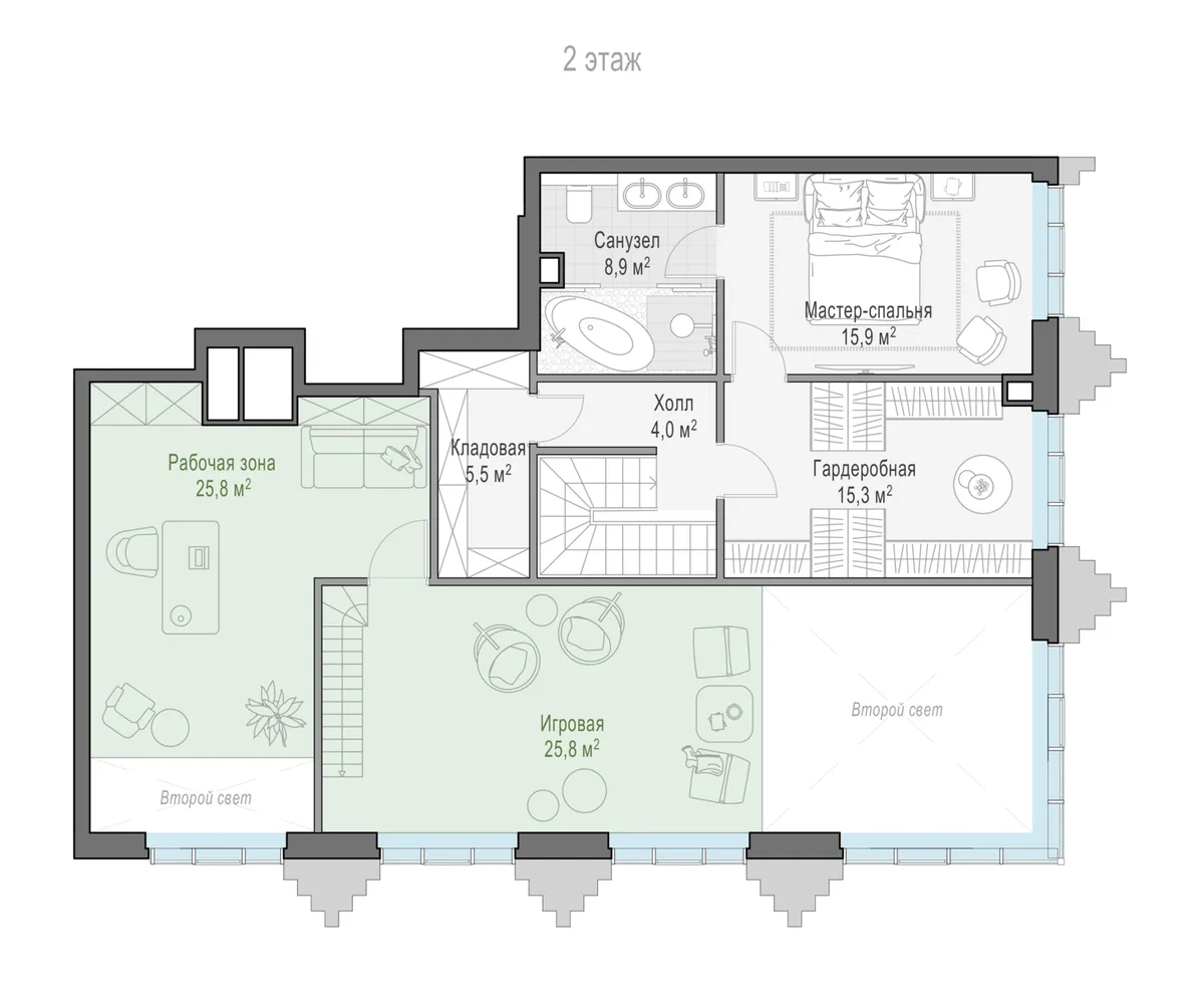 2-комнатная квартира 130,8 м² в ЖК «Тишинский бульвар» — планировки 3