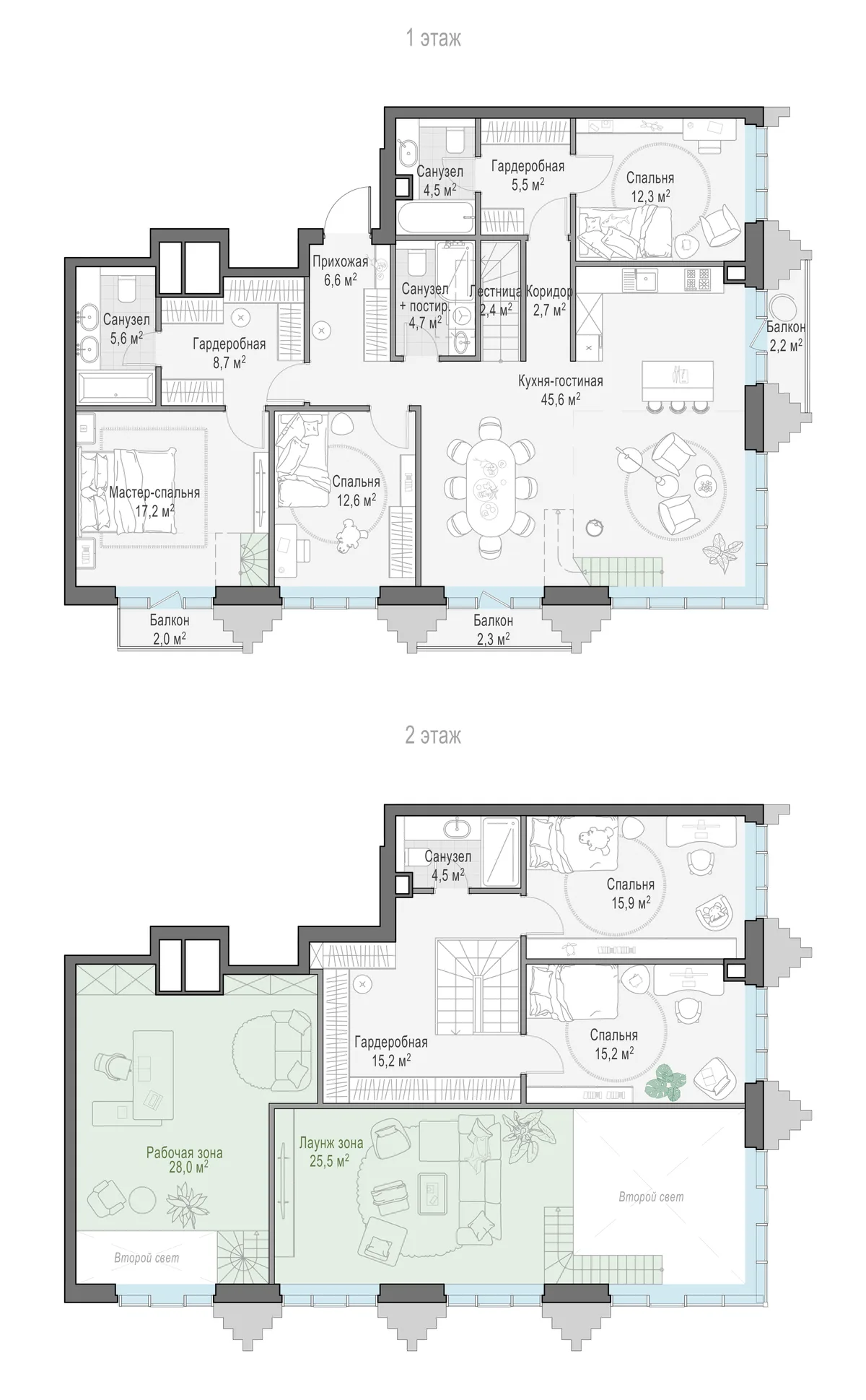 2-комнатная квартира 130,8 м² в ЖК «Тишинский бульвар» — планировки 4