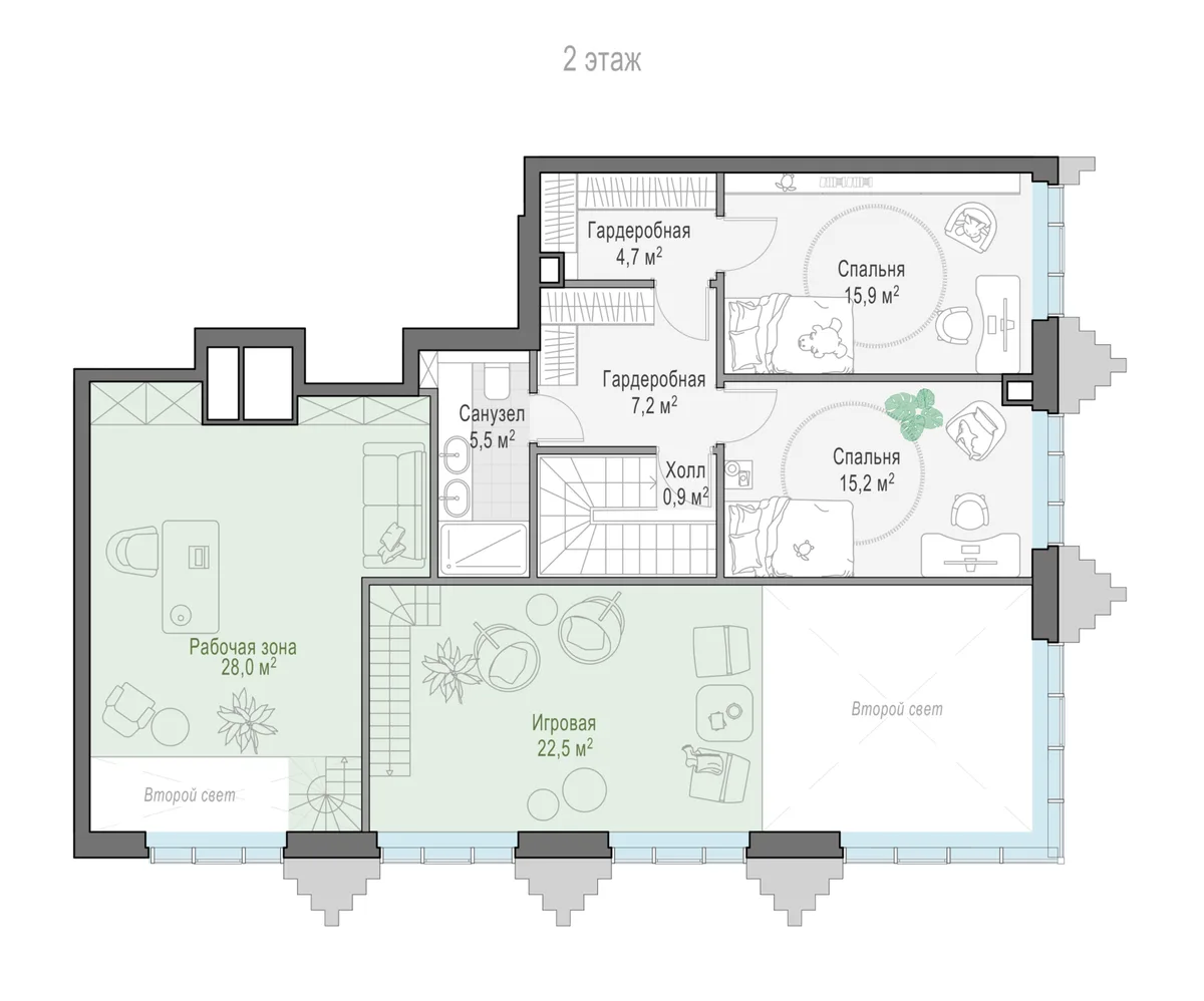 2-комнатная квартира 130,8 м² в ЖК «Тишинский бульвар» — планировки 7
