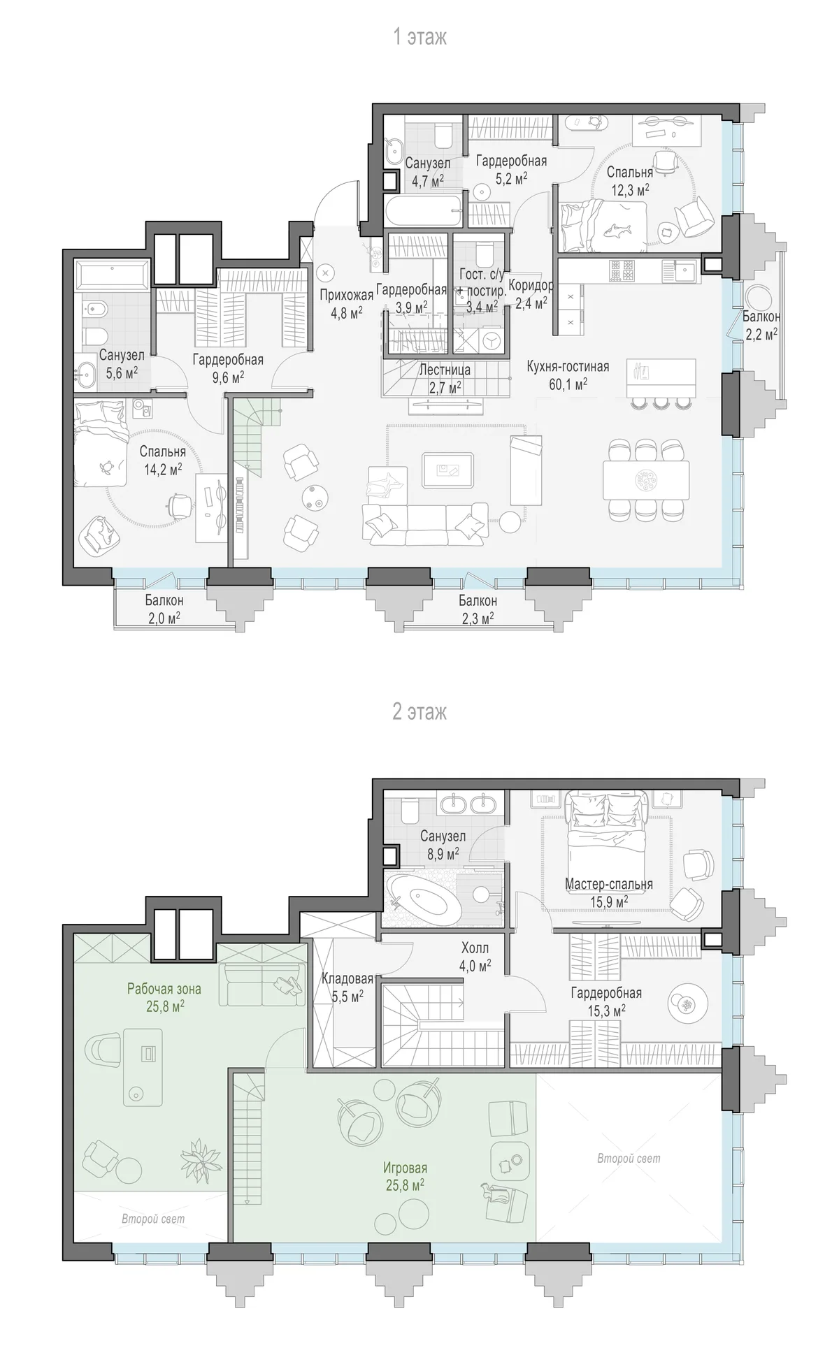 2-комнатная квартира 130,8 м² в ЖК «Тишинский бульвар» — планировки 10