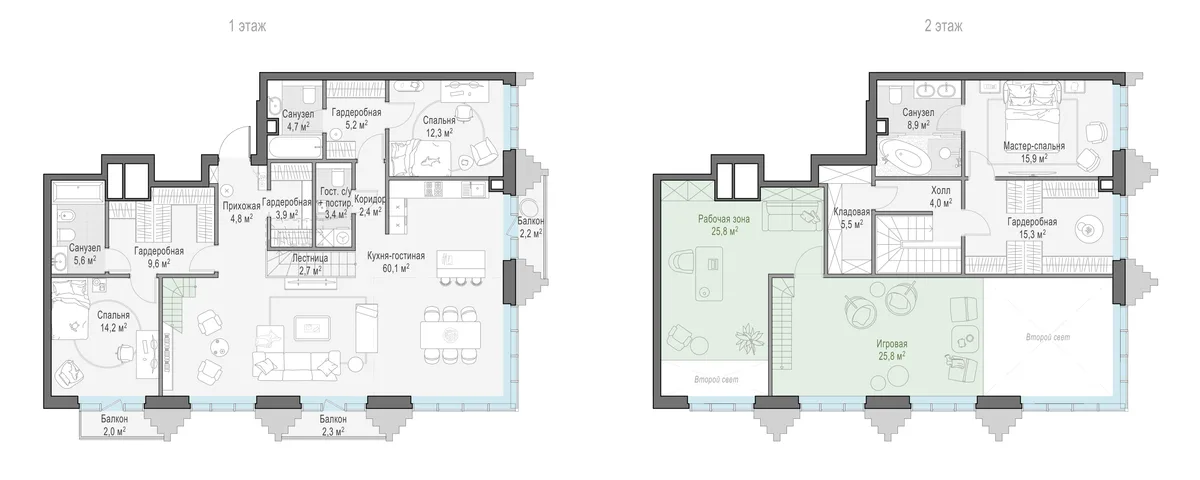 2-комнатная квартира 130,8 м² в ЖК «Тишинский бульвар» — планировки 12