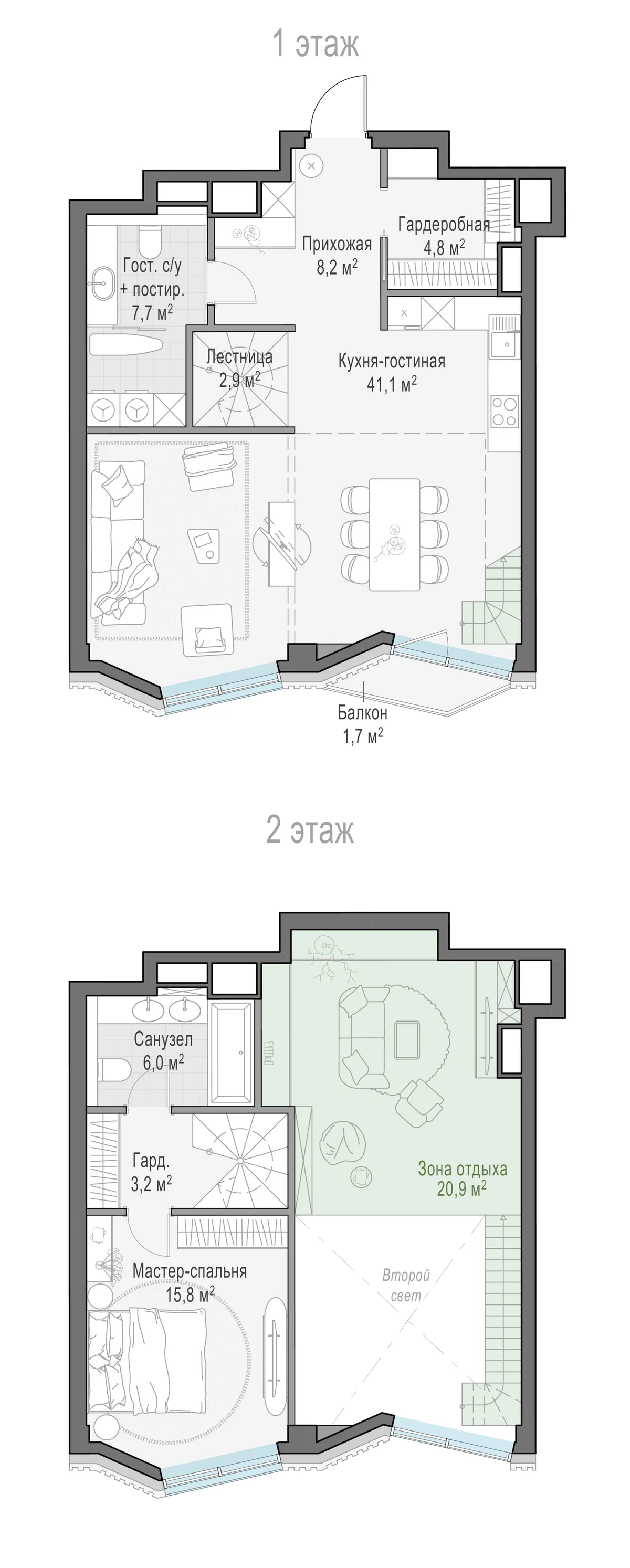 2-комнатная квартира 64,5 м² в ЖК «Тишинский бульвар» — планировки 6