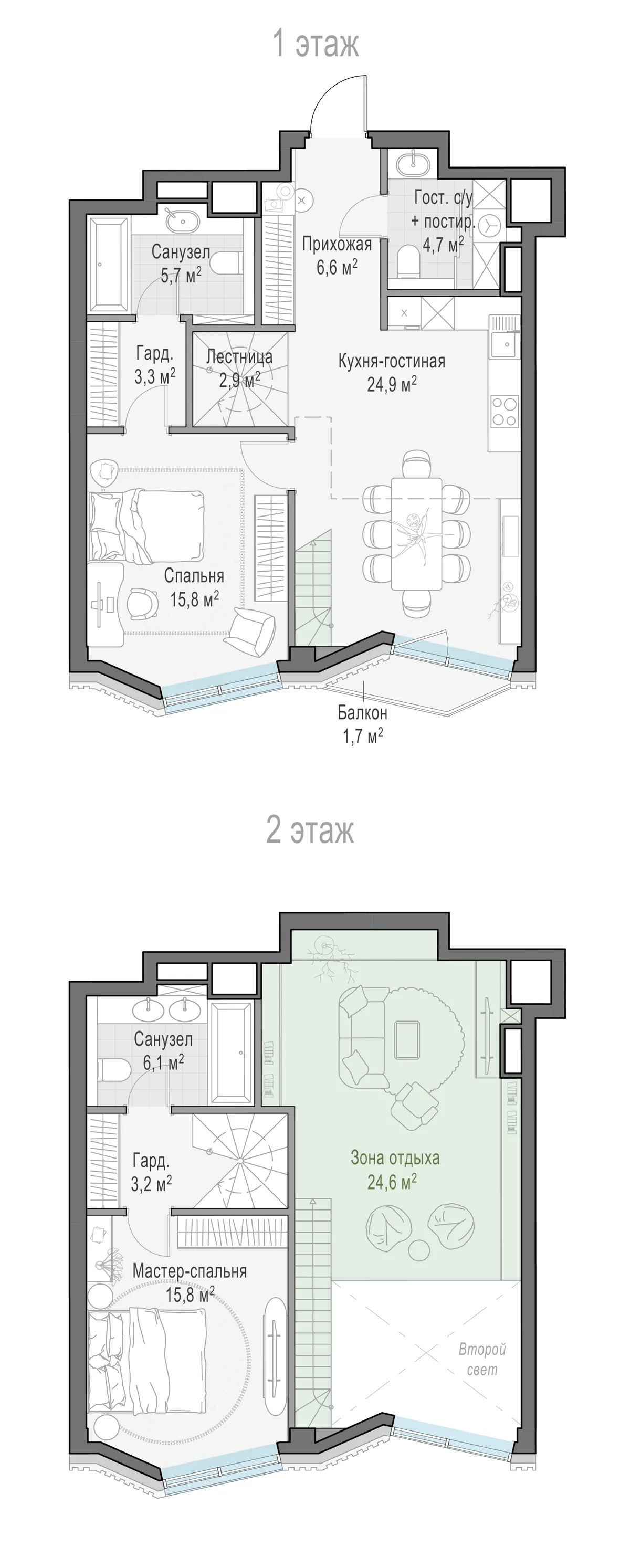 2-комнатная квартира 64,6 м² в ЖК «Тишинский бульвар» — планировки 1
