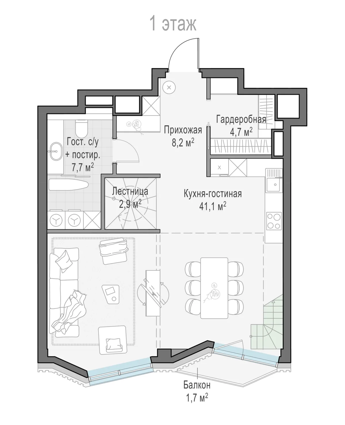 2-комнатная квартира 64,6 м² в ЖК «Тишинский бульвар» — планировки 6