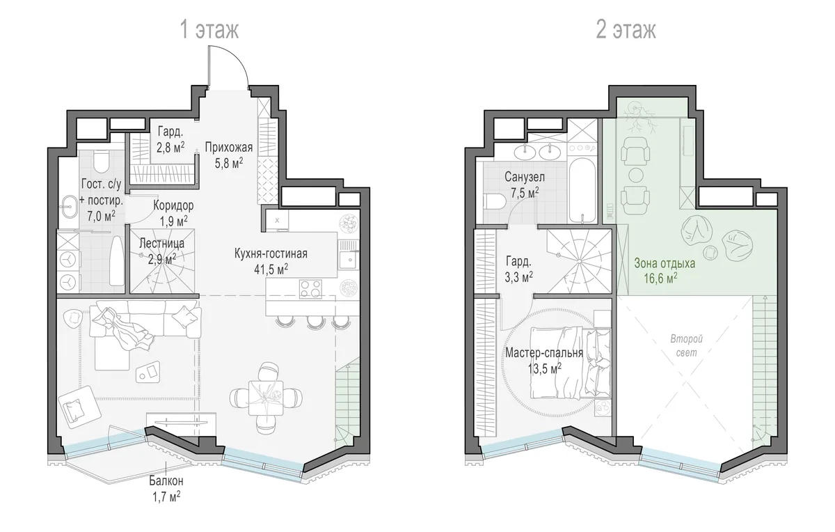 2-комнатная квартира 60,7 м² в ЖК «Тишинский бульвар» — планировки 5