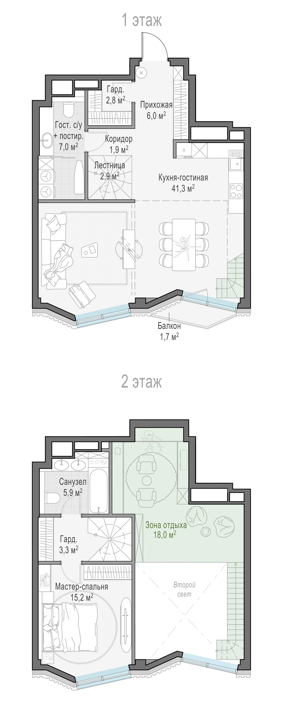 2-комнатная квартира 61,8 м² в ЖК «Тишинский бульвар» — планировки 3