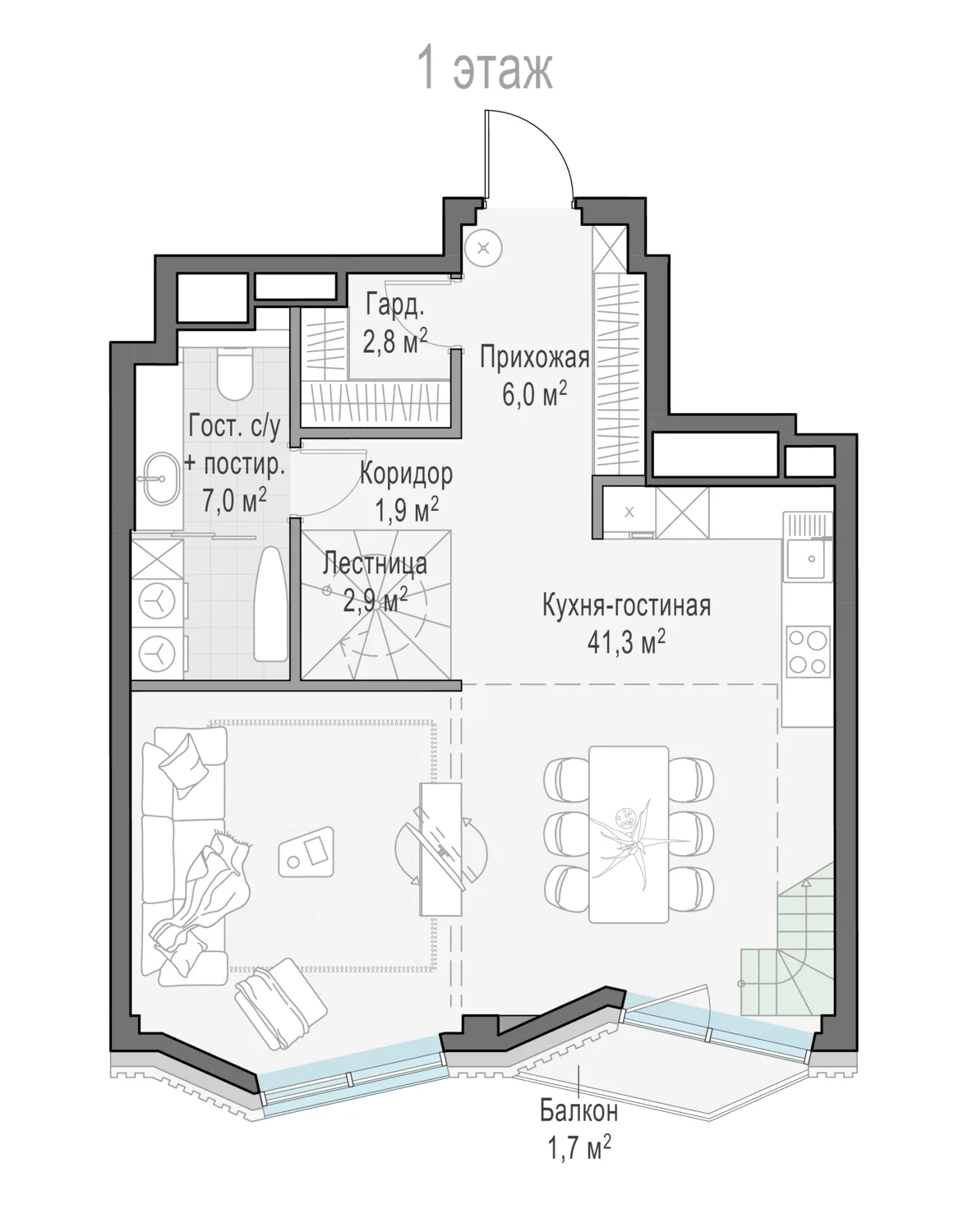 2-комнатная квартира 61,8 м² в ЖК «Тишинский бульвар» — планировки 5