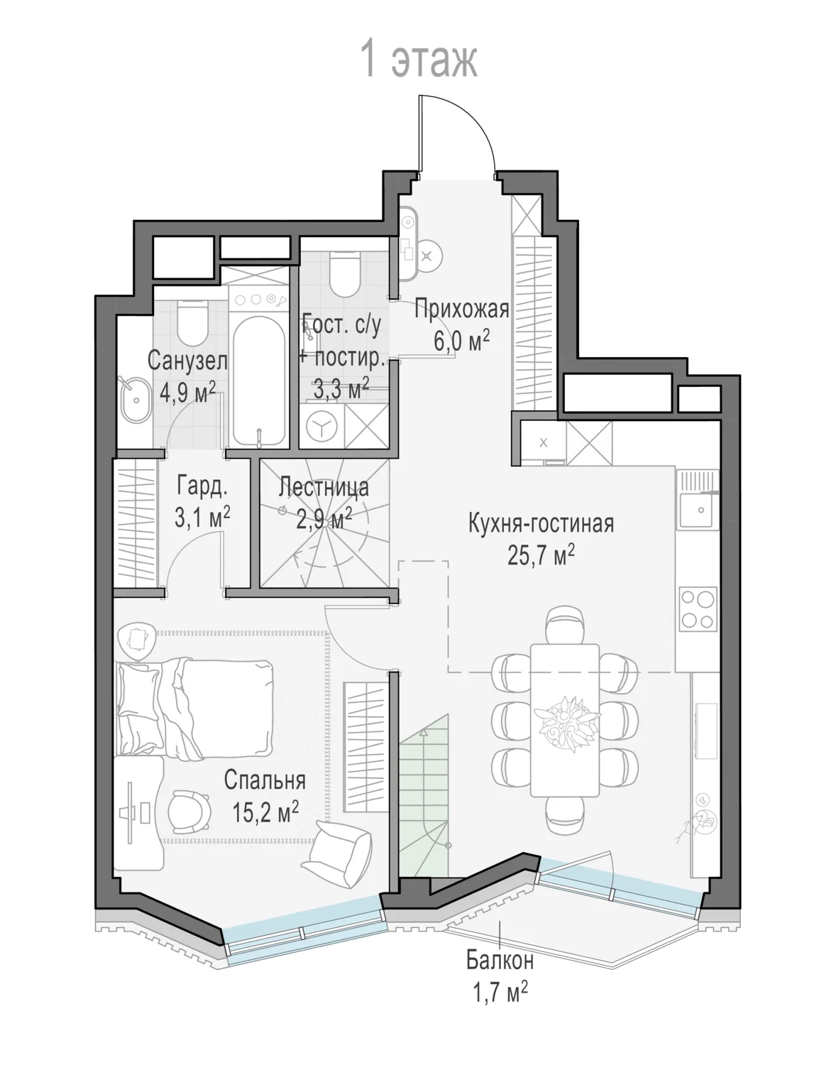 2-комнатная квартира 61,8 м² в ЖК «Тишинский бульвар» — планировки 8