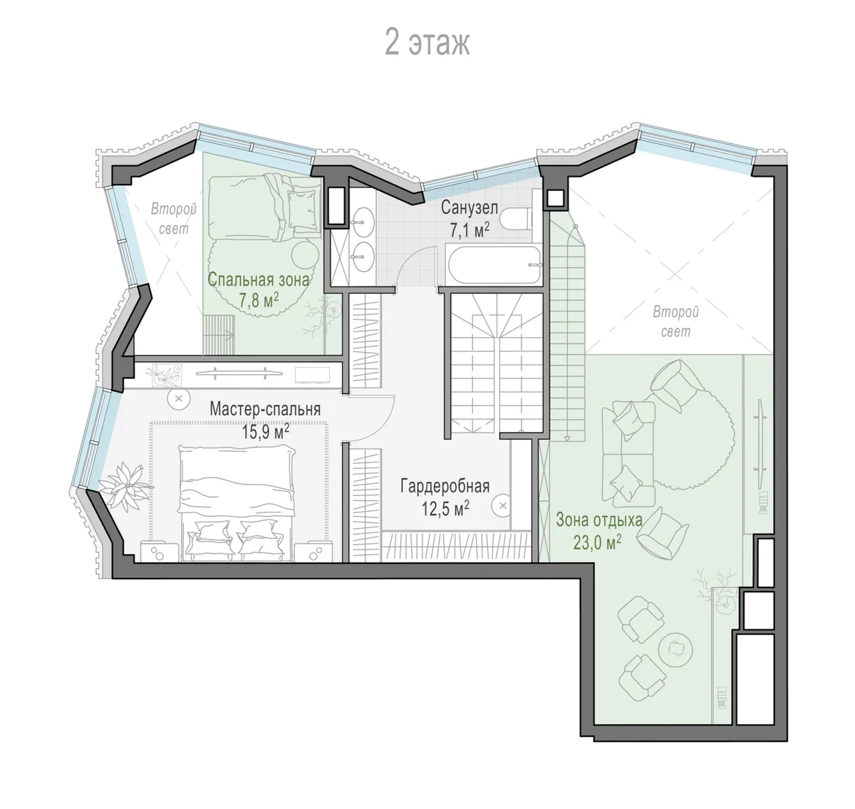2-комнатная квартира 90,2 м² в ЖК «Тишинский бульвар» — планировки 3