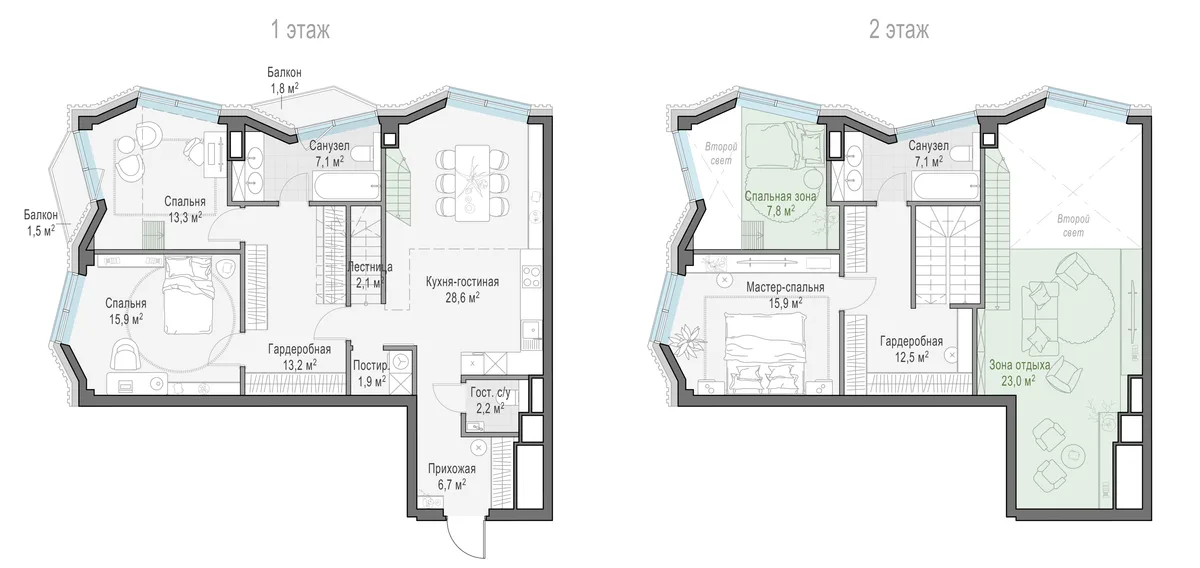 2-комнатная квартира 90,2 м² в ЖК «Тишинский бульвар» — планировки 4