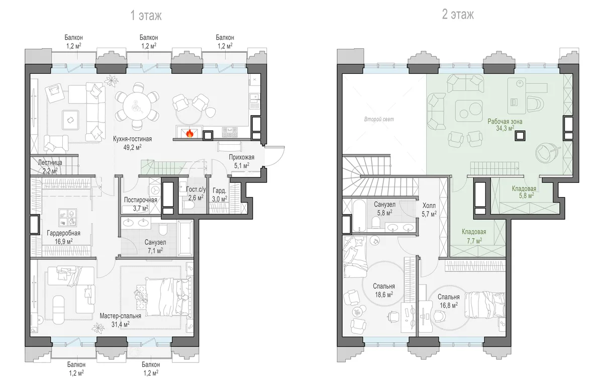 3-комнатная квартира 122,3 м² в ЖК «Тишинский бульвар» — планировки 1