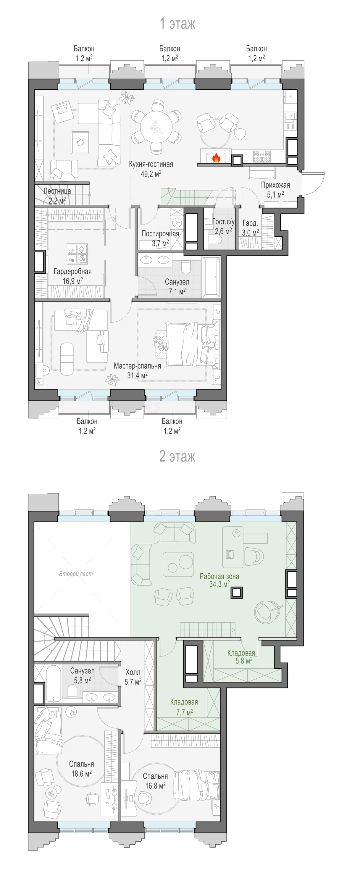 3-комнатная квартира 122,3 м² в ЖК «Тишинский бульвар» — планировки 4
