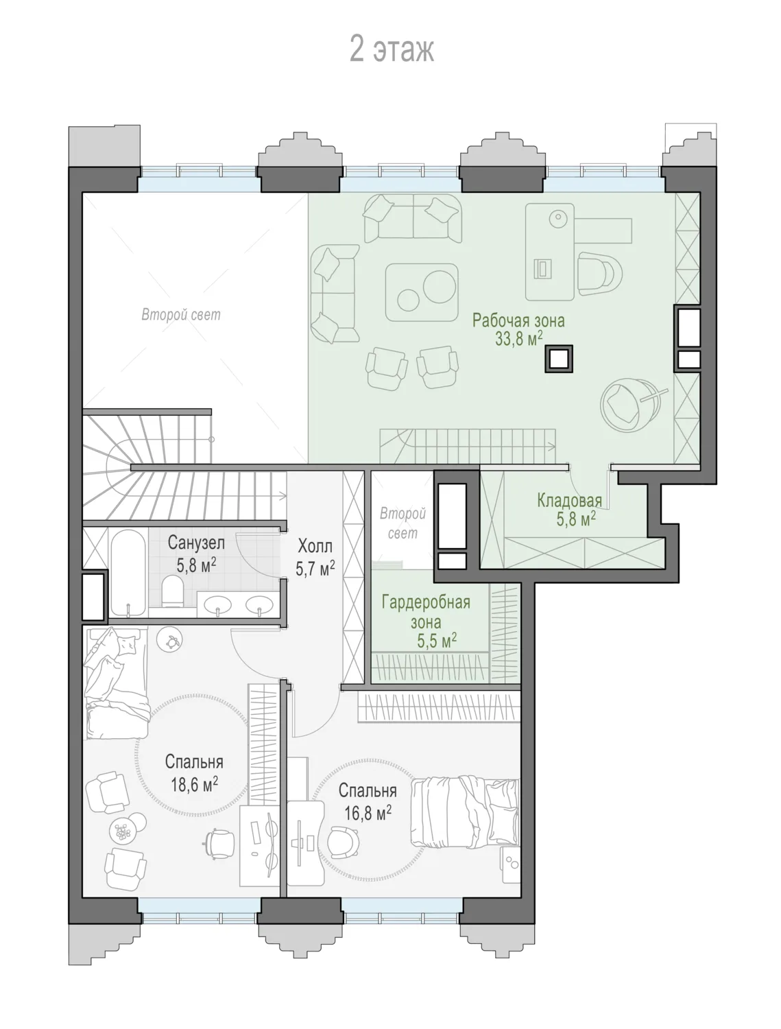 3-комнатная квартира 122,3 м² в ЖК «Тишинский бульвар» — планировки 6