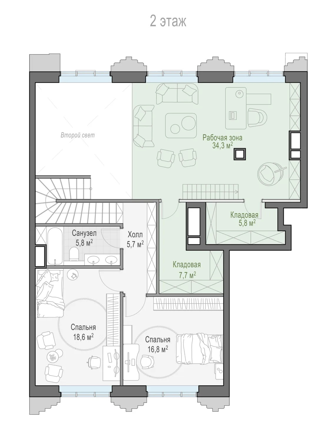 3-комнатная квартира 122,3 м² в ЖК «Тишинский бульвар» — планировки 7
