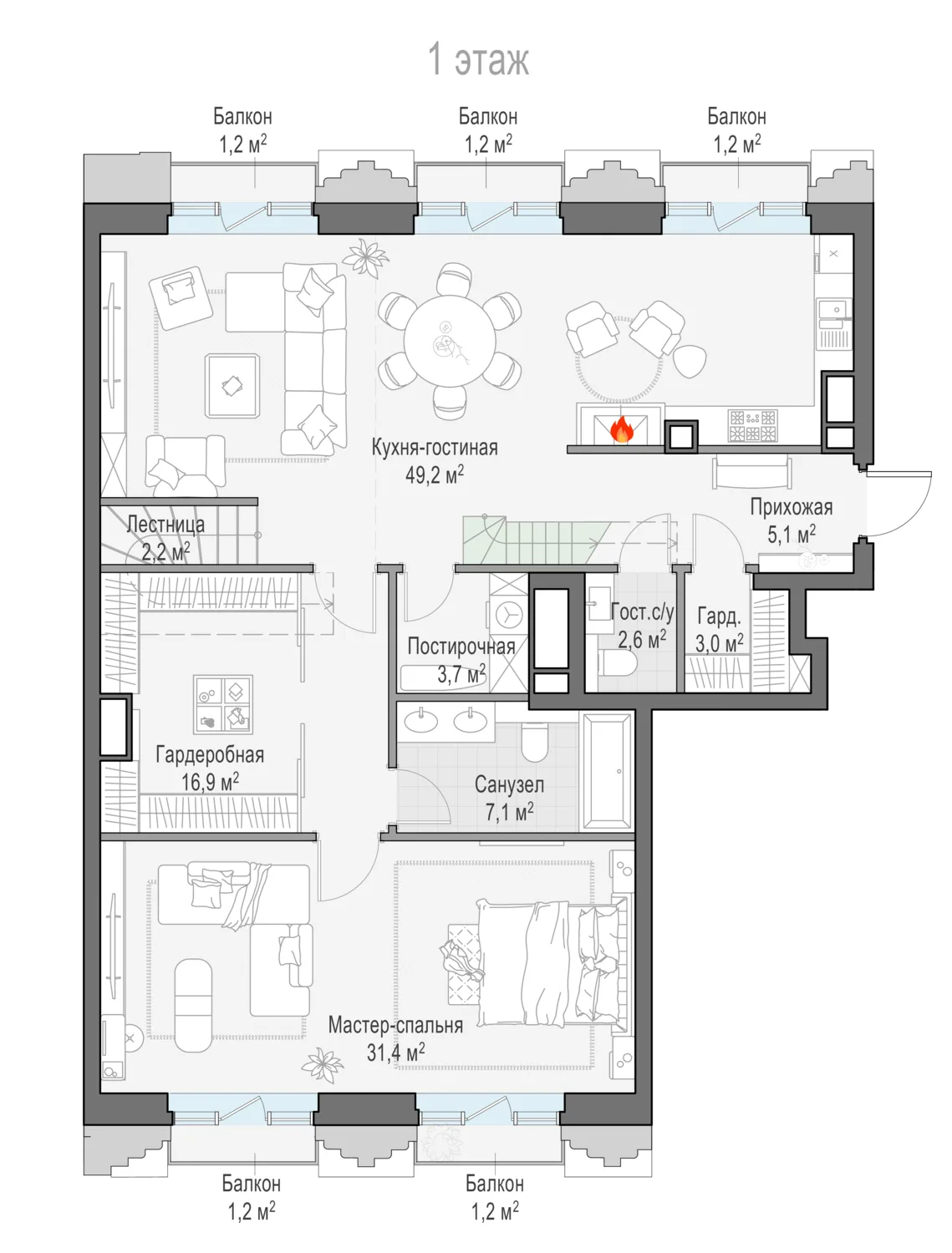 3-комнатная квартира 122,3 м² в ЖК «Тишинский бульвар» — планировки 8