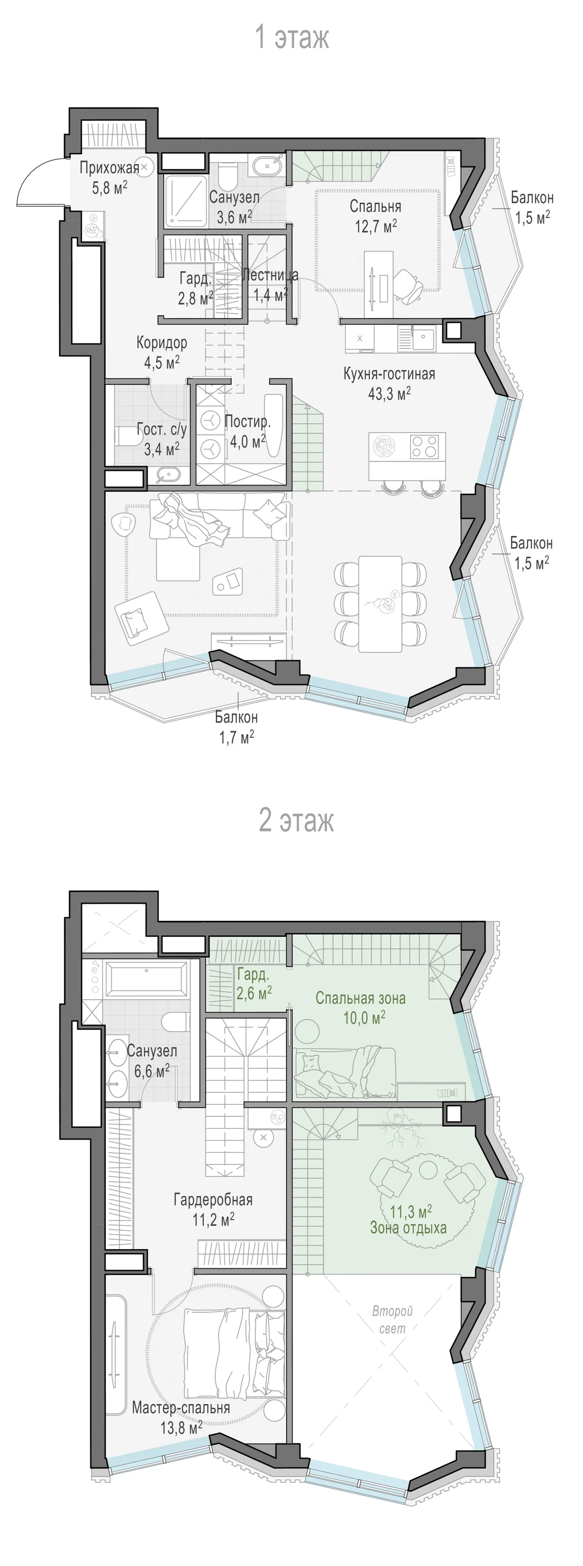 3-комнатная квартира 80,8 м² в ЖК «Тишинский бульвар» — планировки 1