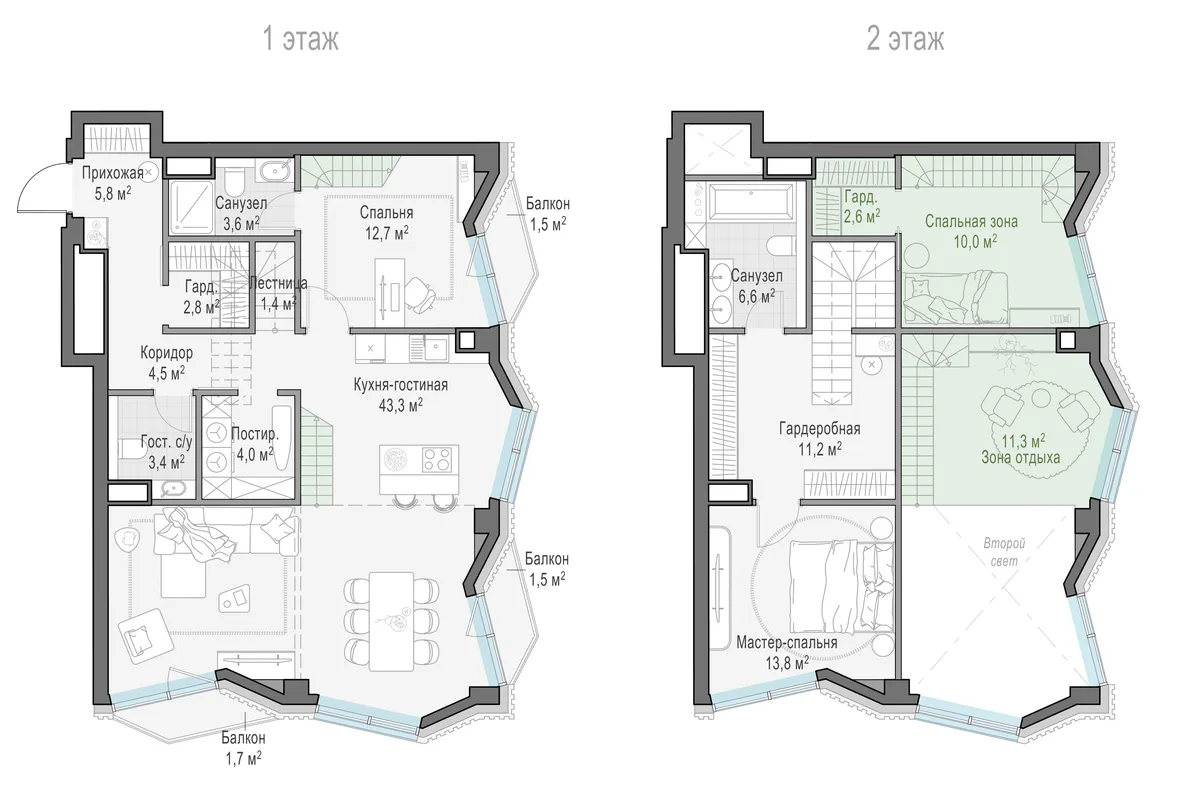 3-комнатная квартира 80,8 м² в ЖК «Тишинский бульвар» — планировки 2