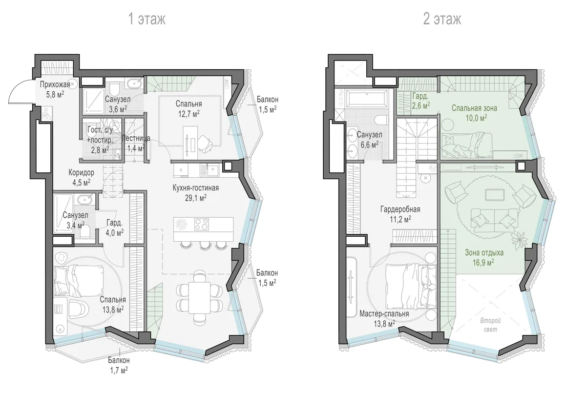 3-комнатная квартира 80,8 м² в ЖК «Тишинский бульвар» — планировки 3