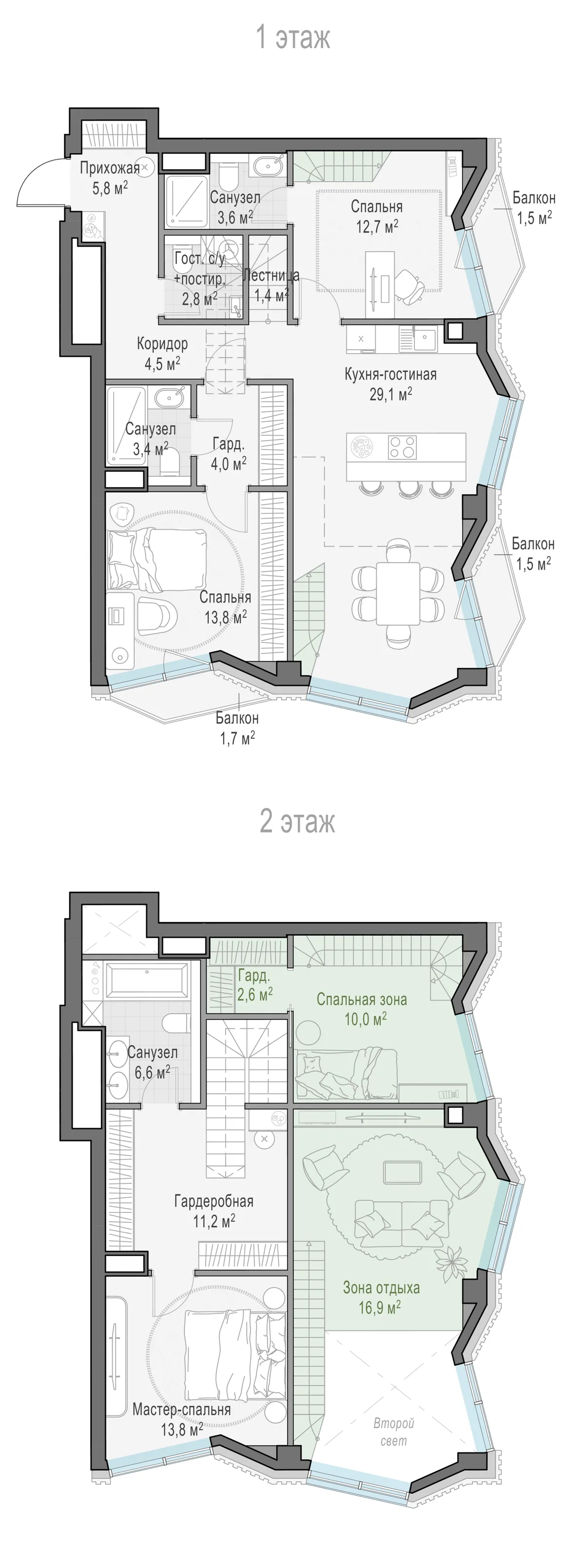 3-комнатная квартира 80,8 м² в ЖК «Тишинский бульвар» — планировки 5