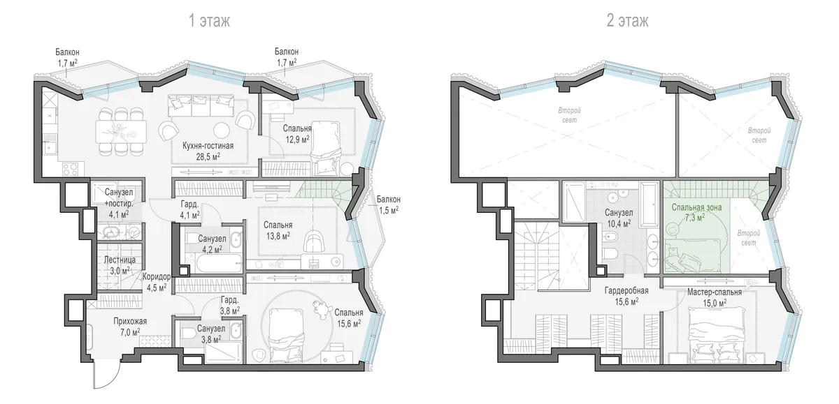 3-комнатная квартира 105,1 м² в ЖК «Тишинский бульвар» — планировки 3