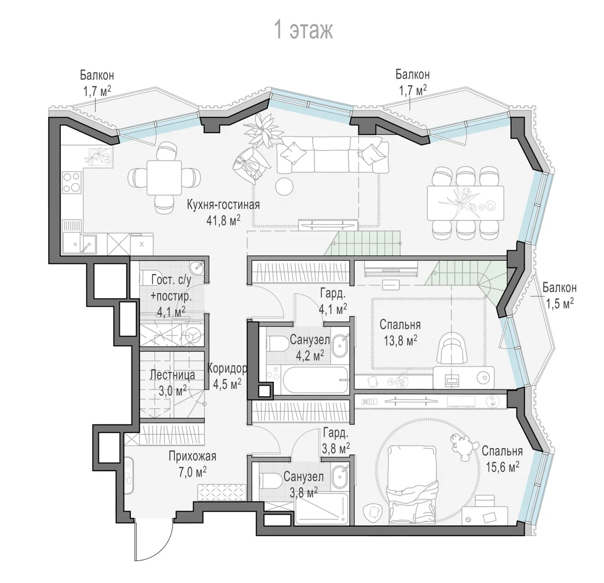 3-комнатная квартира 105,1 м² в ЖК «Тишинский бульвар» — планировки 4