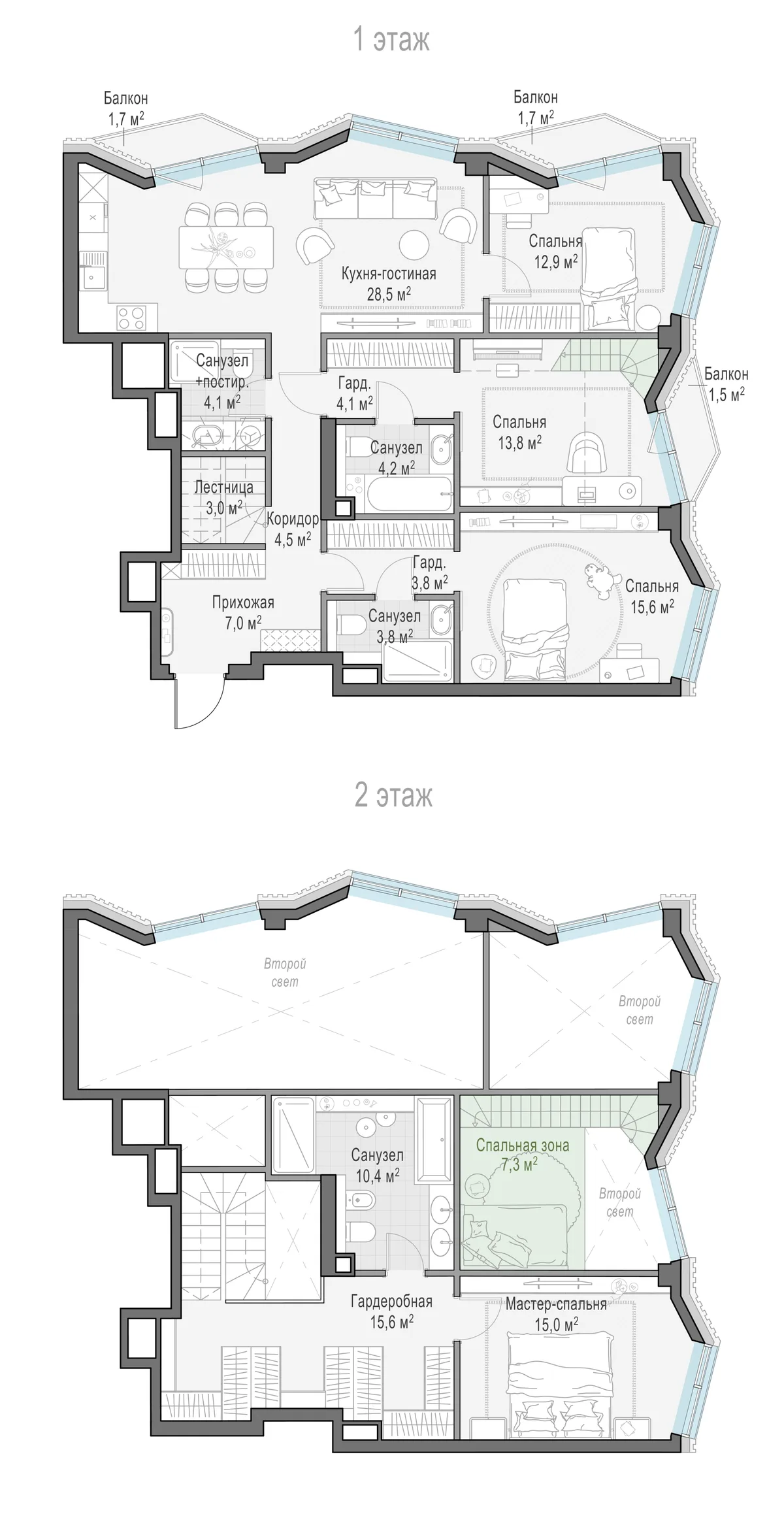 3-комнатная квартира 105,1 м² в ЖК «Тишинский бульвар» — планировки 7