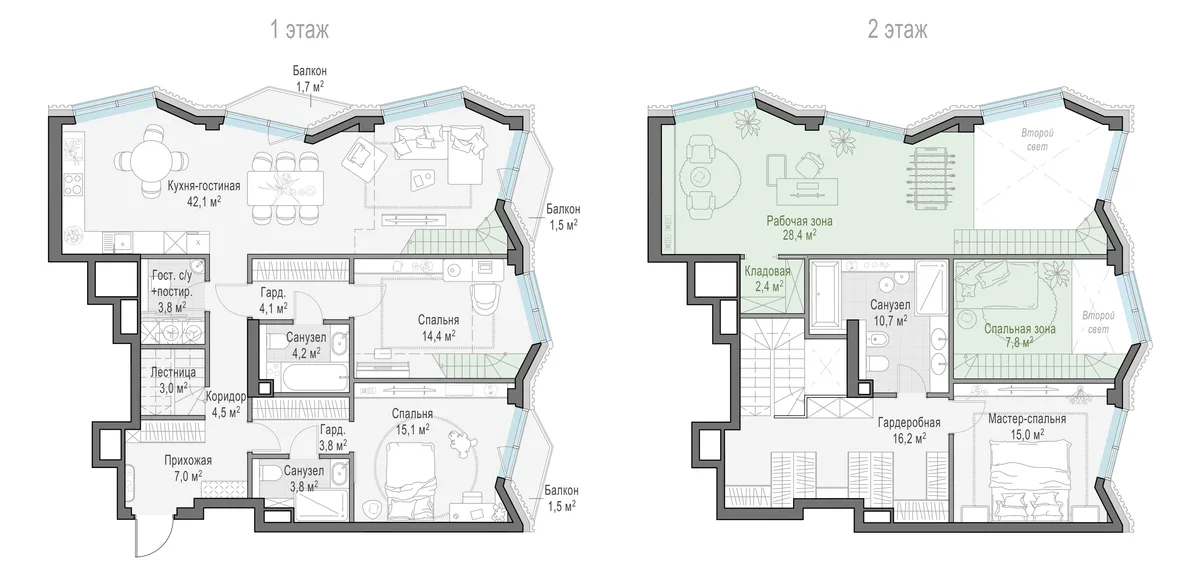 3-комнатная квартира 107,8 м² в ЖК «Тишинский бульвар» — планировки 1