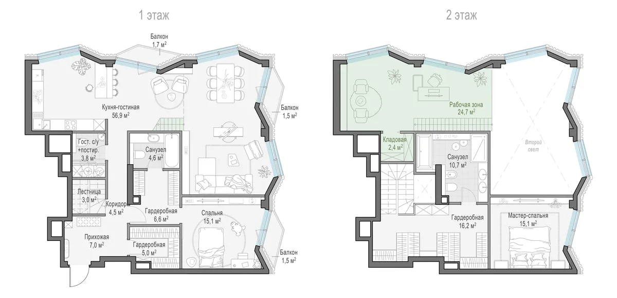 3-комнатная квартира 107,8 м² в ЖК «Тишинский бульвар» — планировки 2