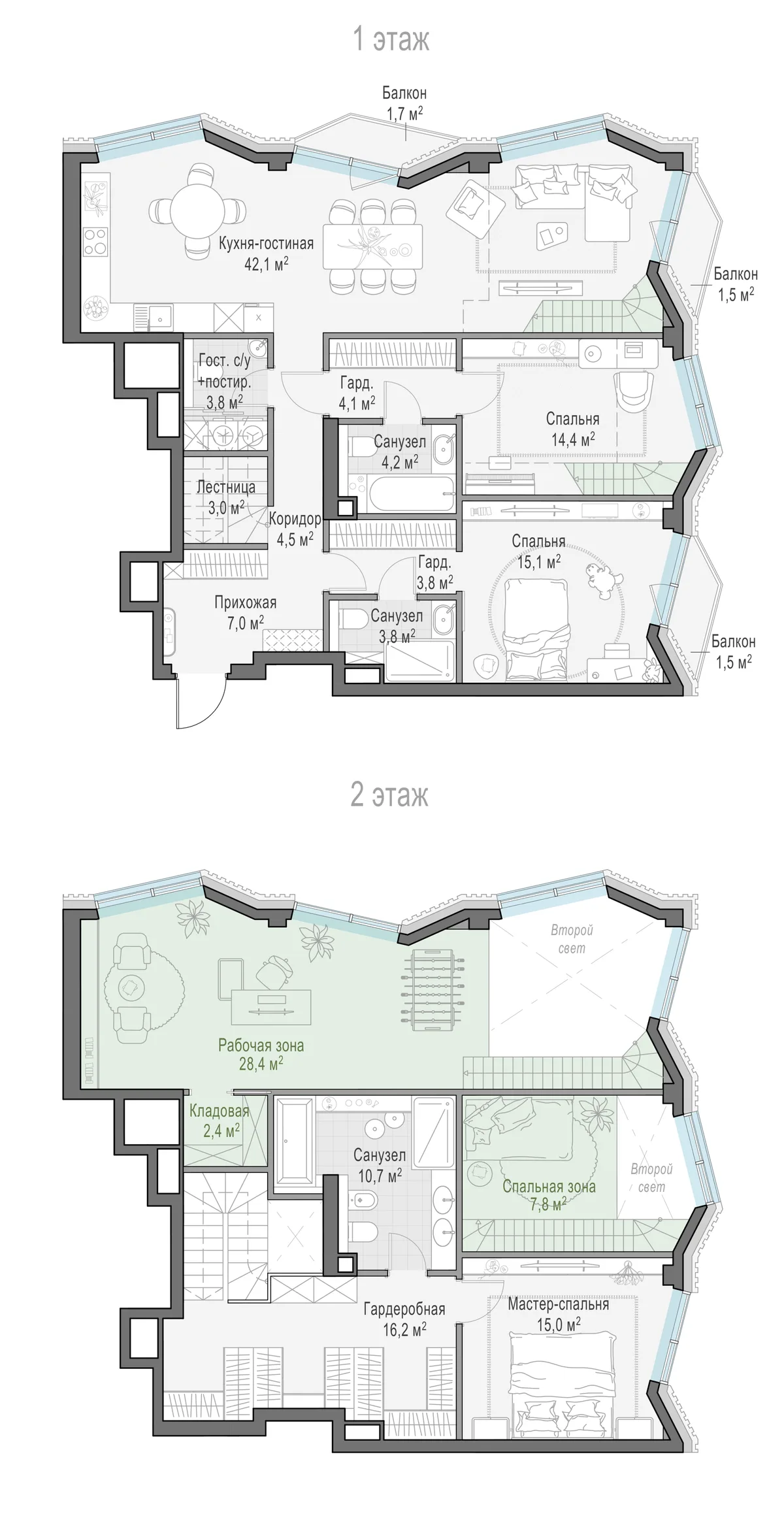3-комнатная квартира 107,8 м² в ЖК «Тишинский бульвар» — планировки 3
