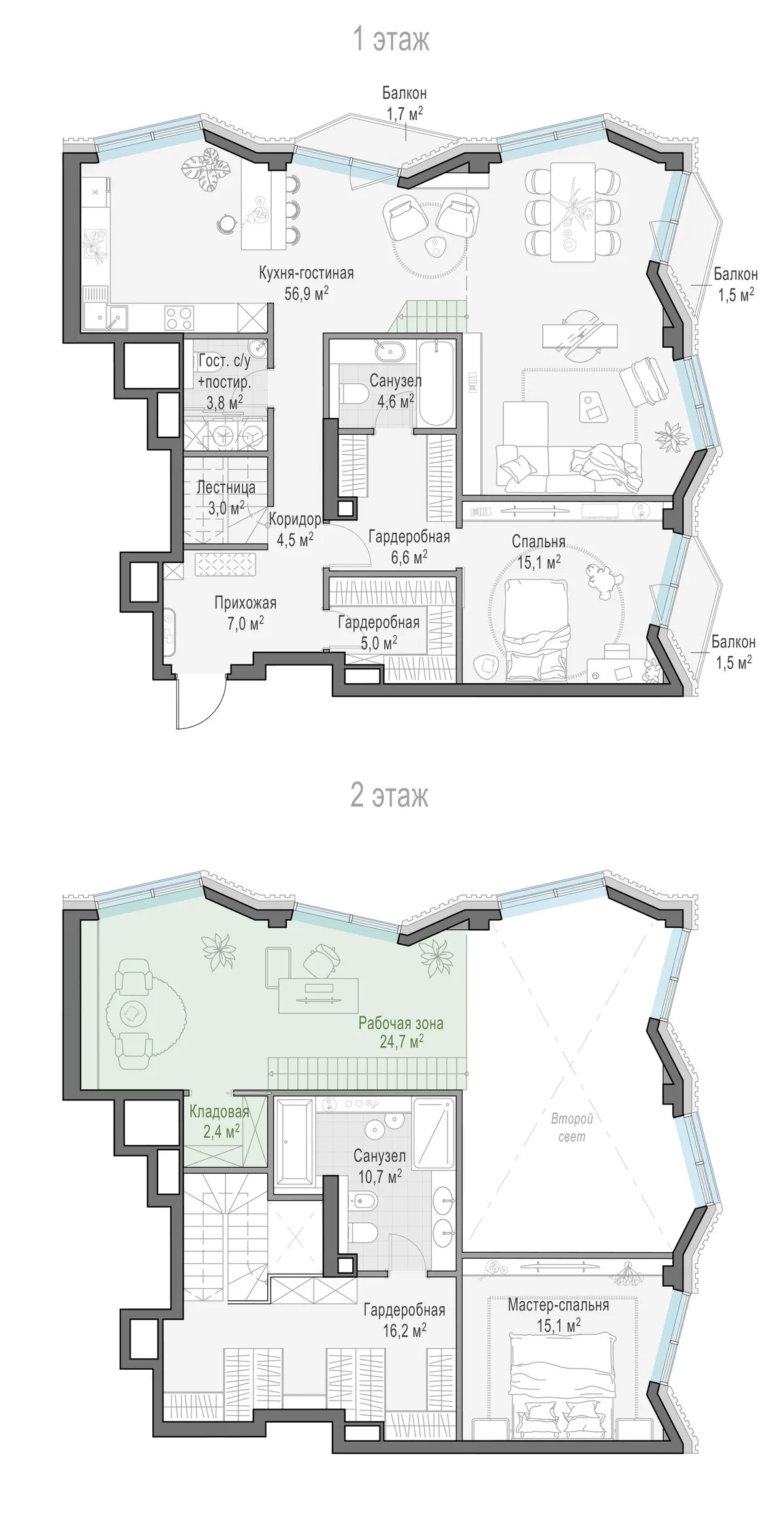 3-комнатная квартира 107,8 м² в ЖК «Тишинский бульвар» — планировки 5