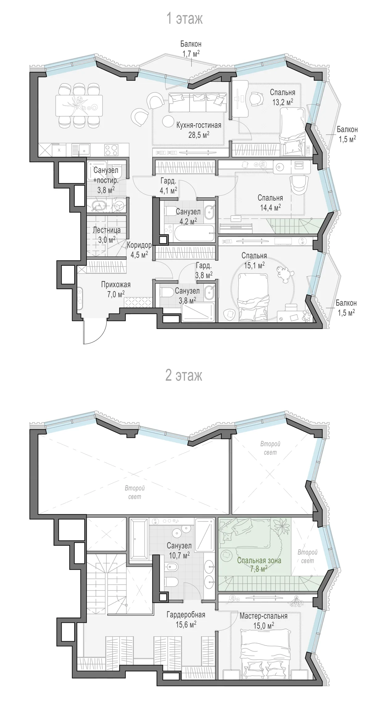 3-комнатная квартира 107,8 м² в ЖК «Тишинский бульвар» — планировки 6