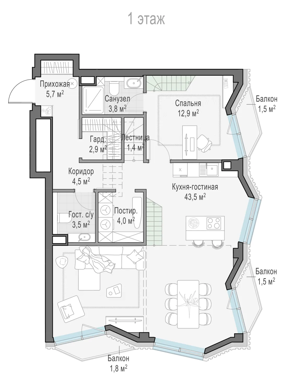 3-комнатная квартира 81,1 м² в ЖК «Тишинский бульвар» — планировки 2