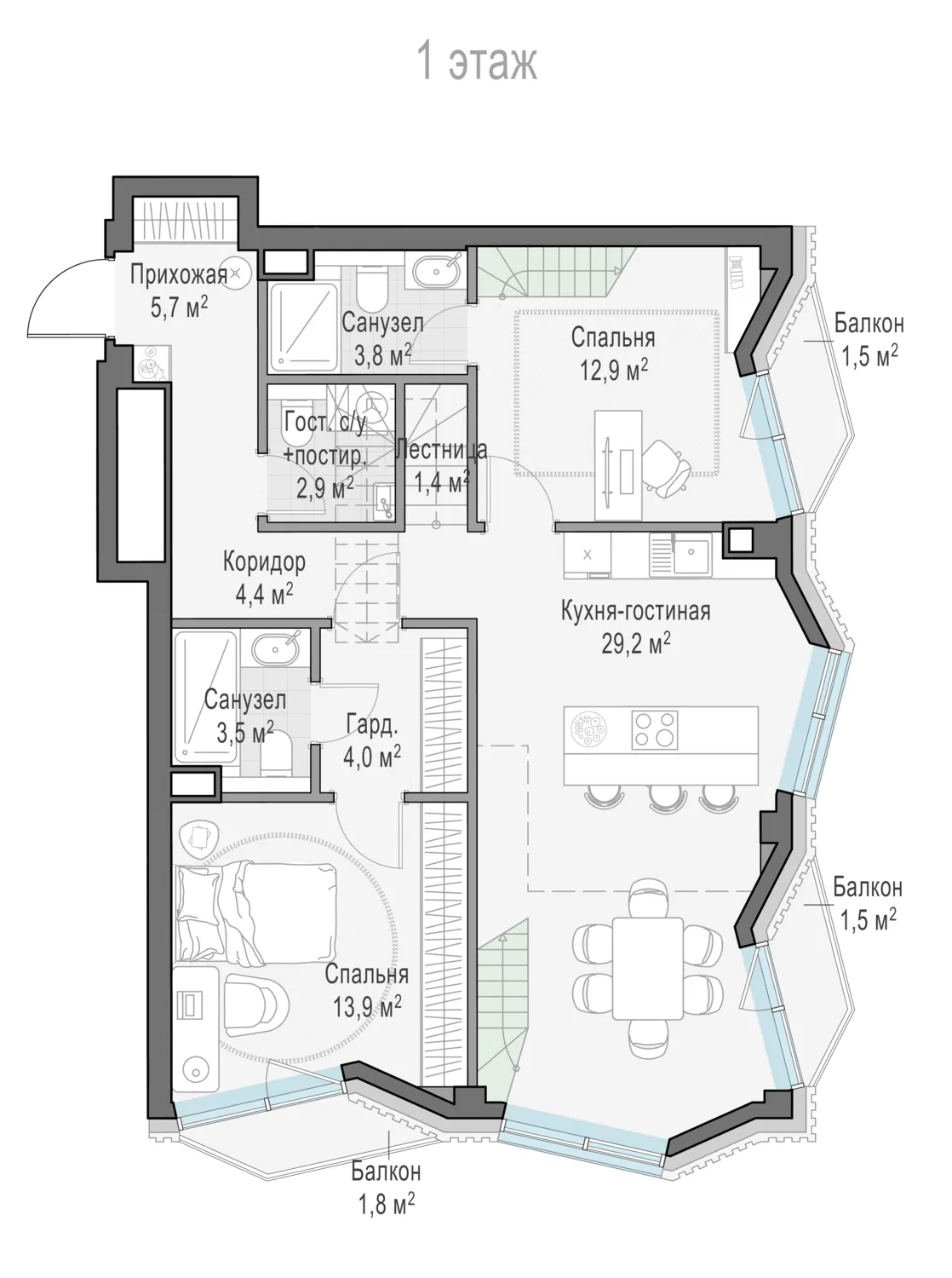 3-комнатная квартира 81,1 м² в ЖК «Тишинский бульвар» — планировки 6