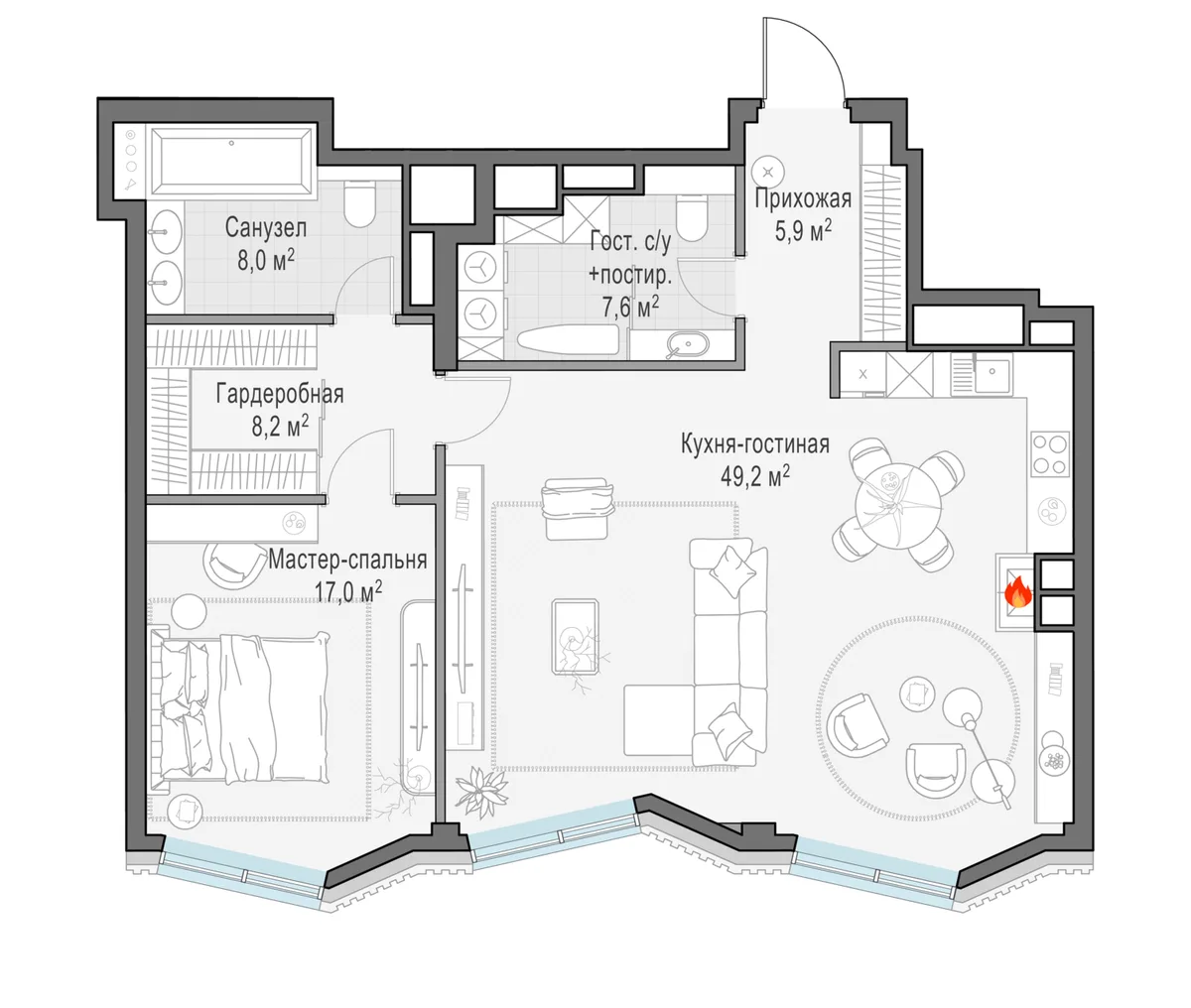 3-комнатная квартира 94,9 м² в ЖК «Тишинский бульвар» — планировки 3