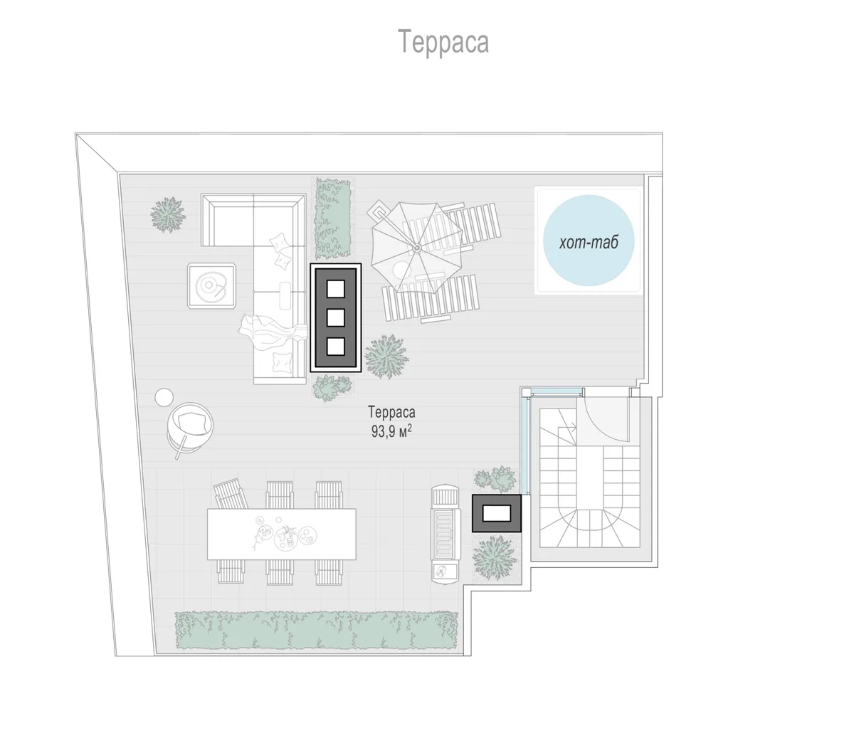 4-комнатный пентхаус 130,6 м² в ЖК «Тишинский бульвар» — планировки 3