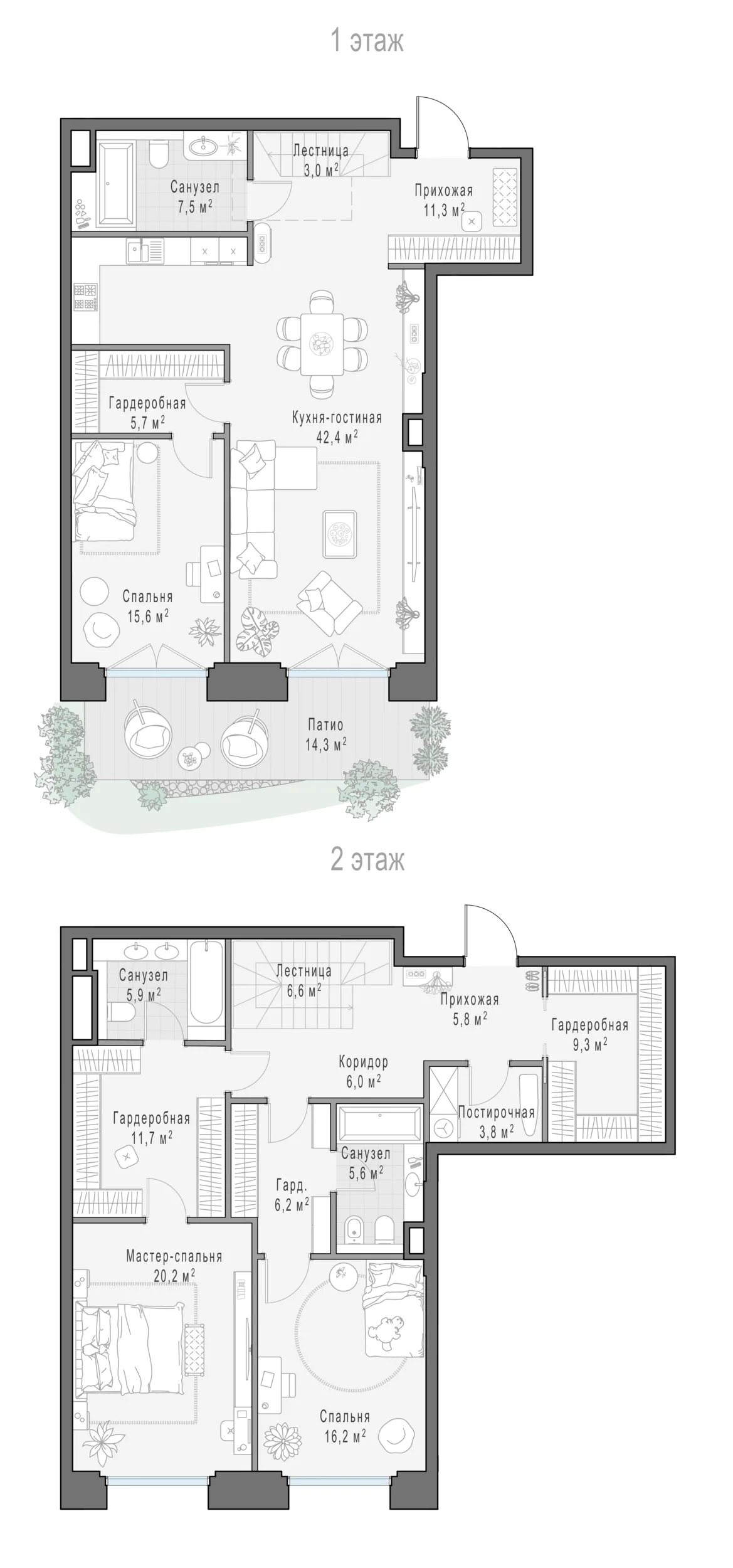 2-комнатный ситихаус 181,8 м² в ЖК «Фрунзенский» — планировки 1