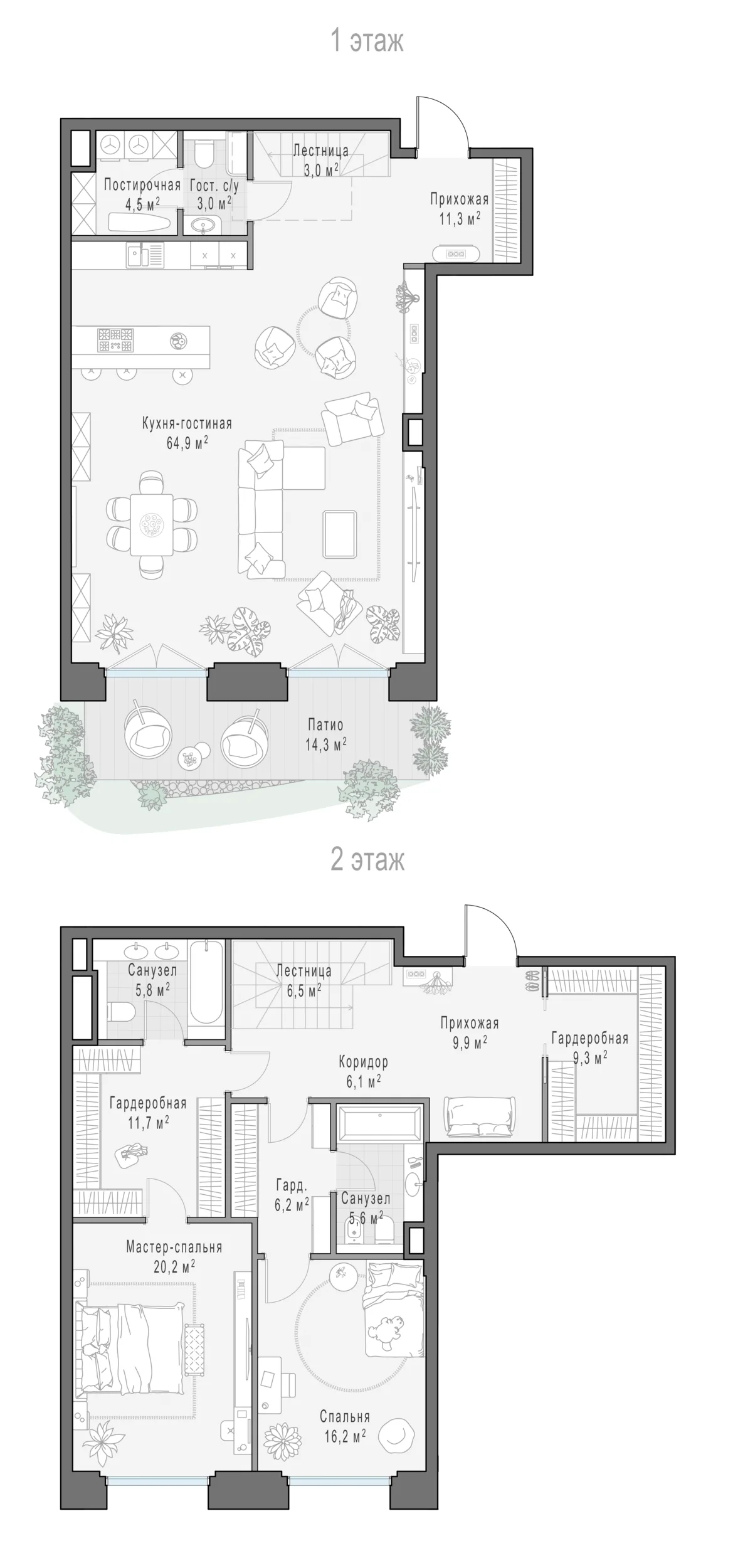 2-комнатный ситихаус 181,8 м² в ЖК «Фрунзенский» — планировки 4