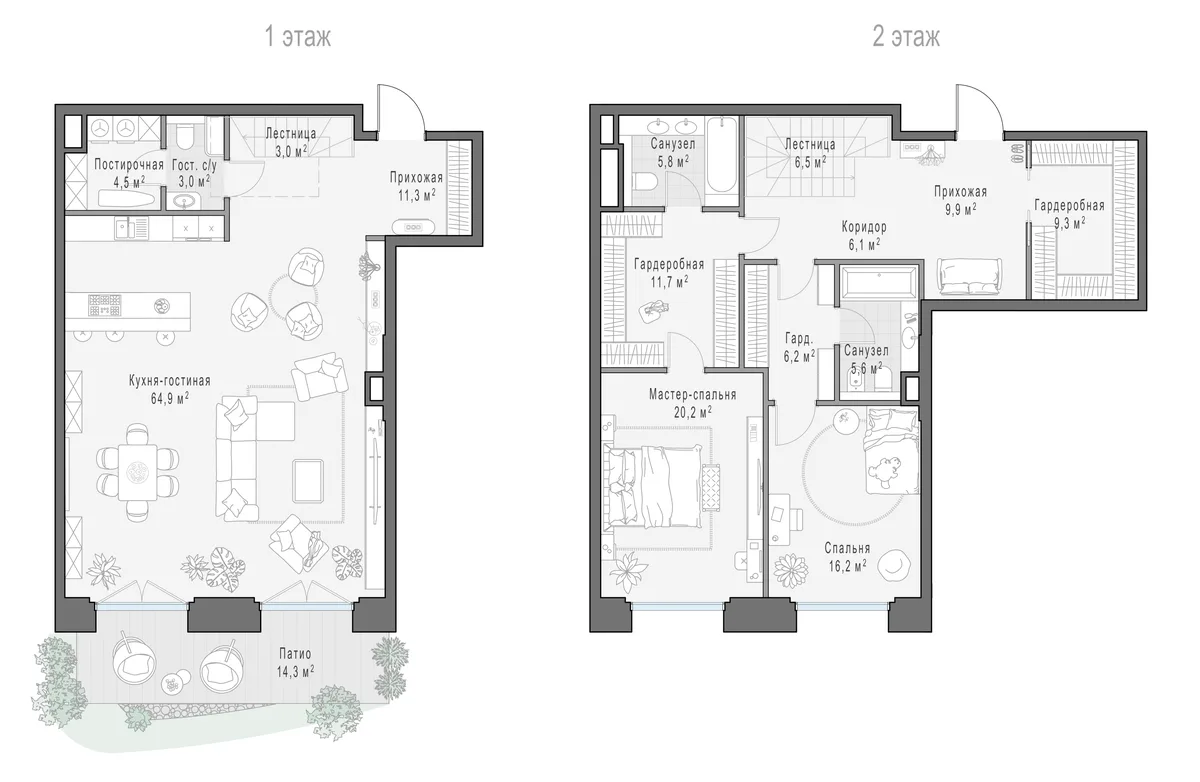 2-комнатный ситихаус 181,8 м² в ЖК «Фрунзенский» — планировки 6