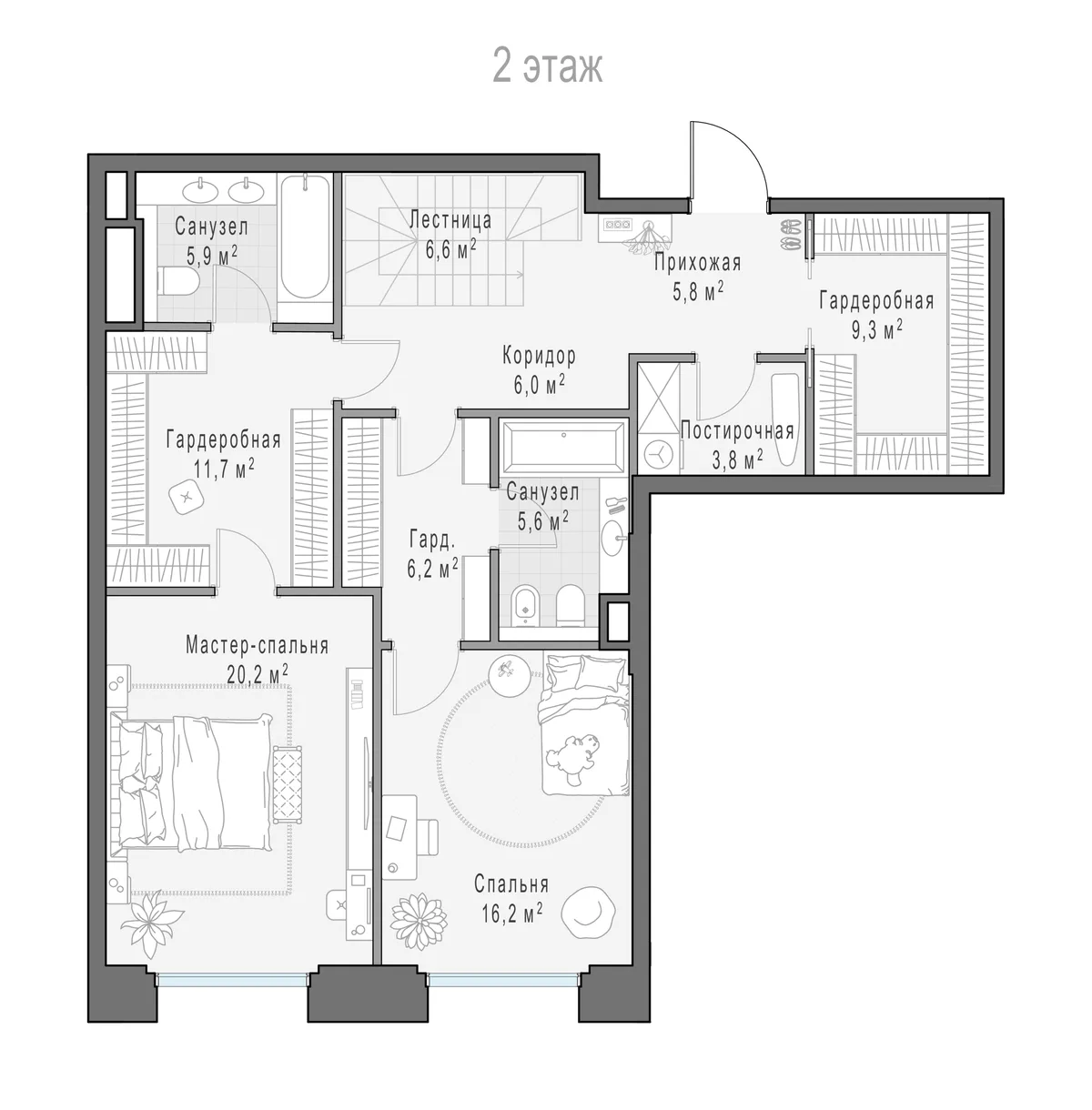 2-комнатный ситихаус 181,8 м² в ЖК «Фрунзенский» — планировки 7
