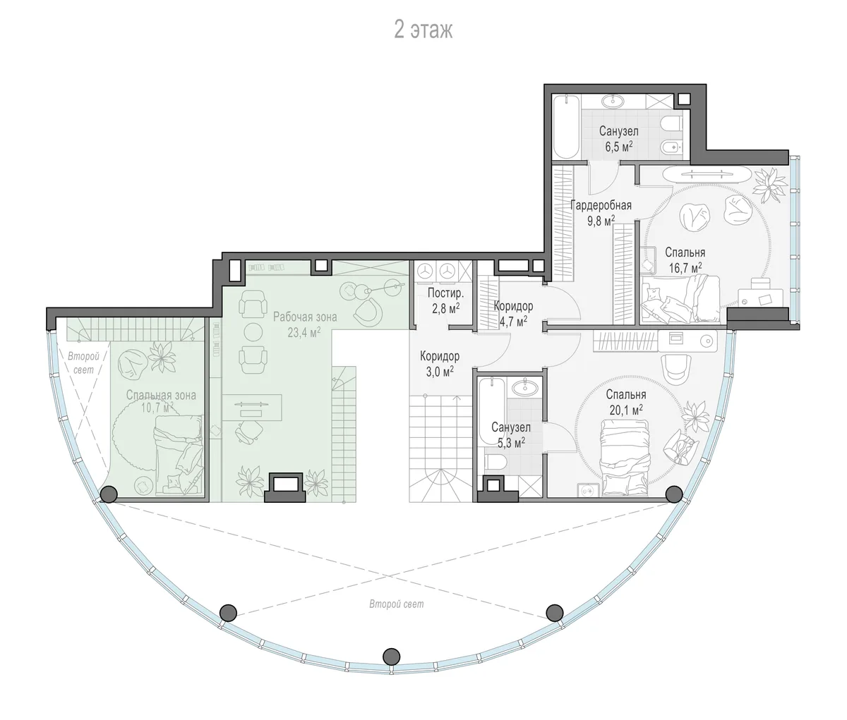 3-комнатный ситихаус 172,2 м² в ЖК «Фрунзенский» — планировки 2