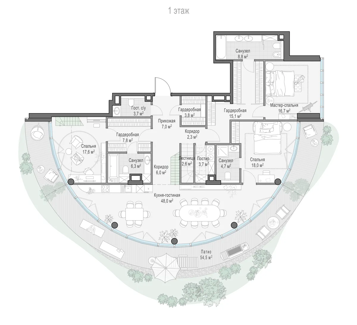 3-комнатный ситихаус 172,2 м² в ЖК «Фрунзенский» — планировки 5