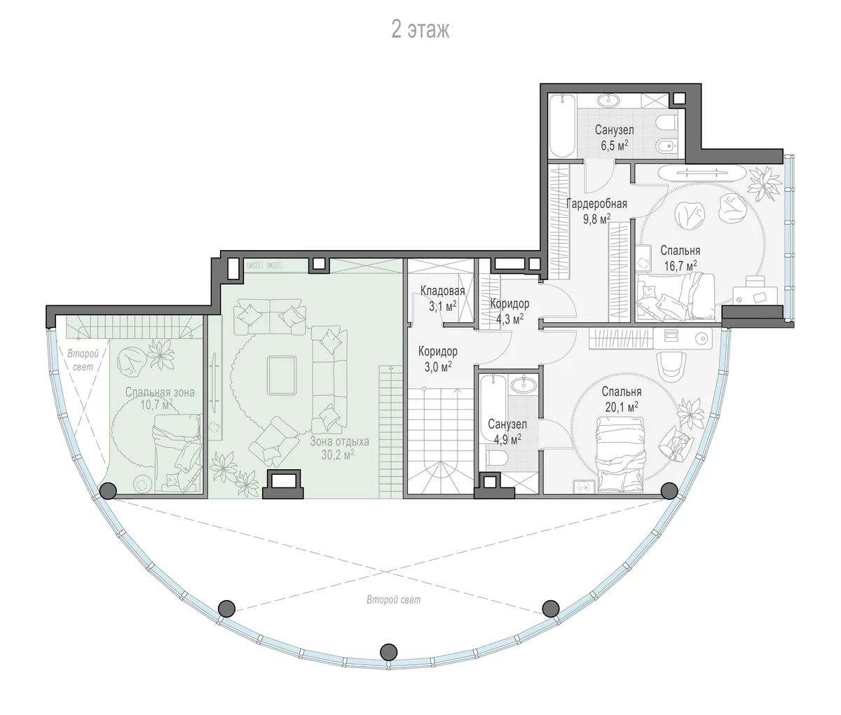 3-комнатный ситихаус 172,2 м² в ЖК «Фрунзенский» — планировки 12