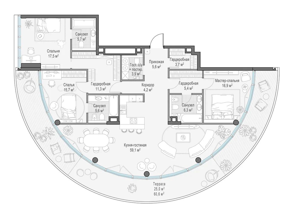 3-комнатная квартира 167,7 м² в ЖК «Фрунзенский» — планировки 2