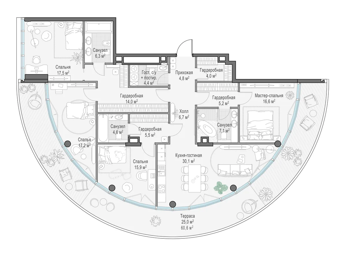 3-комнатная квартира 167,7 м² в ЖК «Фрунзенский» — планировки 4