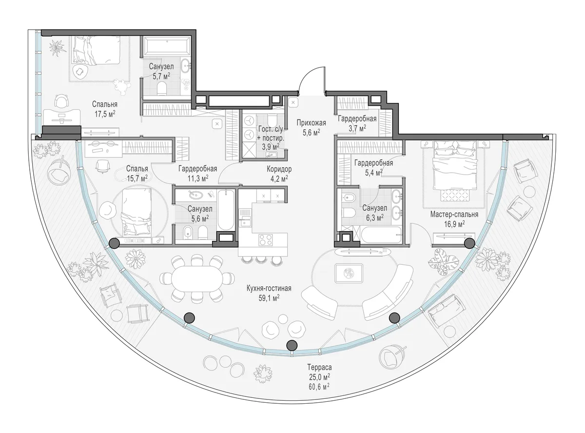 3-комнатная квартира 167,8 м² в ЖК «Фрунзенский» — планировки 2