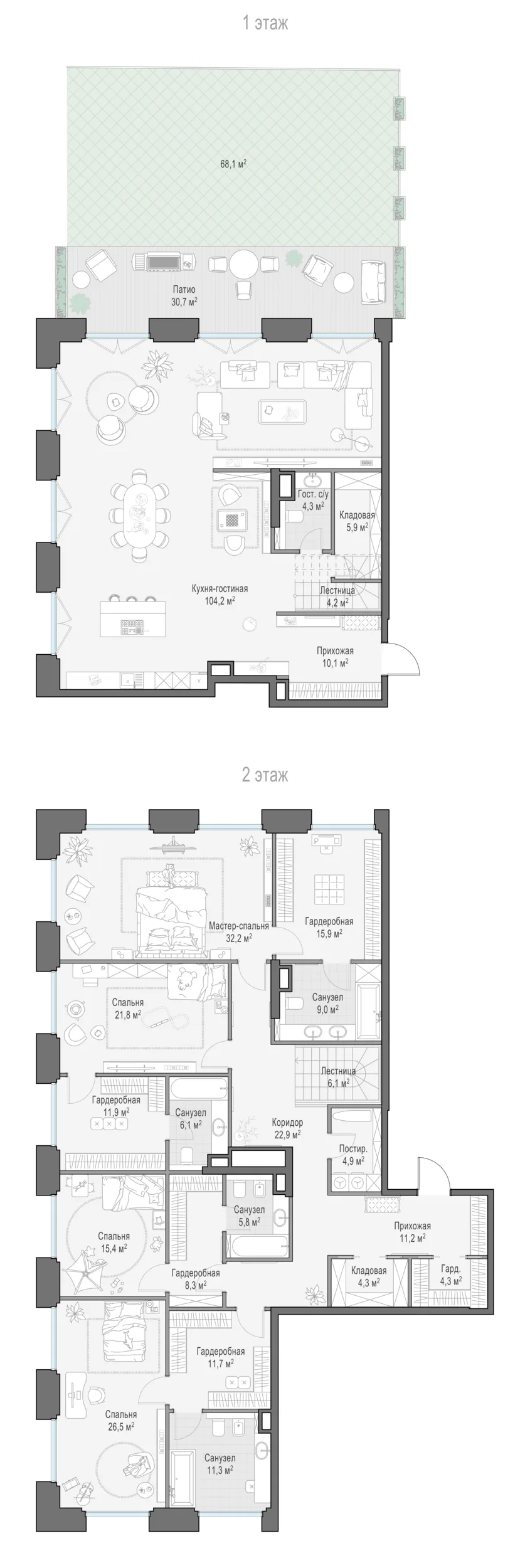 3-комнатный ситихаус 355,5 м² в ЖК «Фрунзенский» — планировки 1