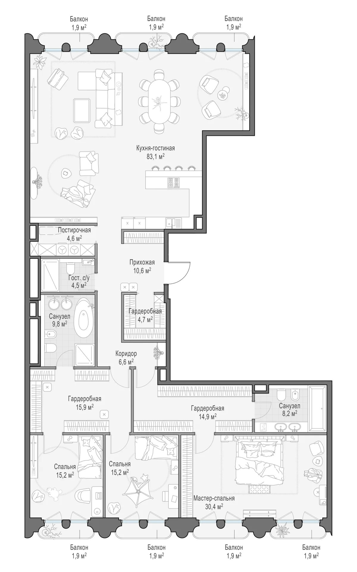 3-комнатная квартира 227,8 м² в ЖК «Фрунзенский» — планировки 2