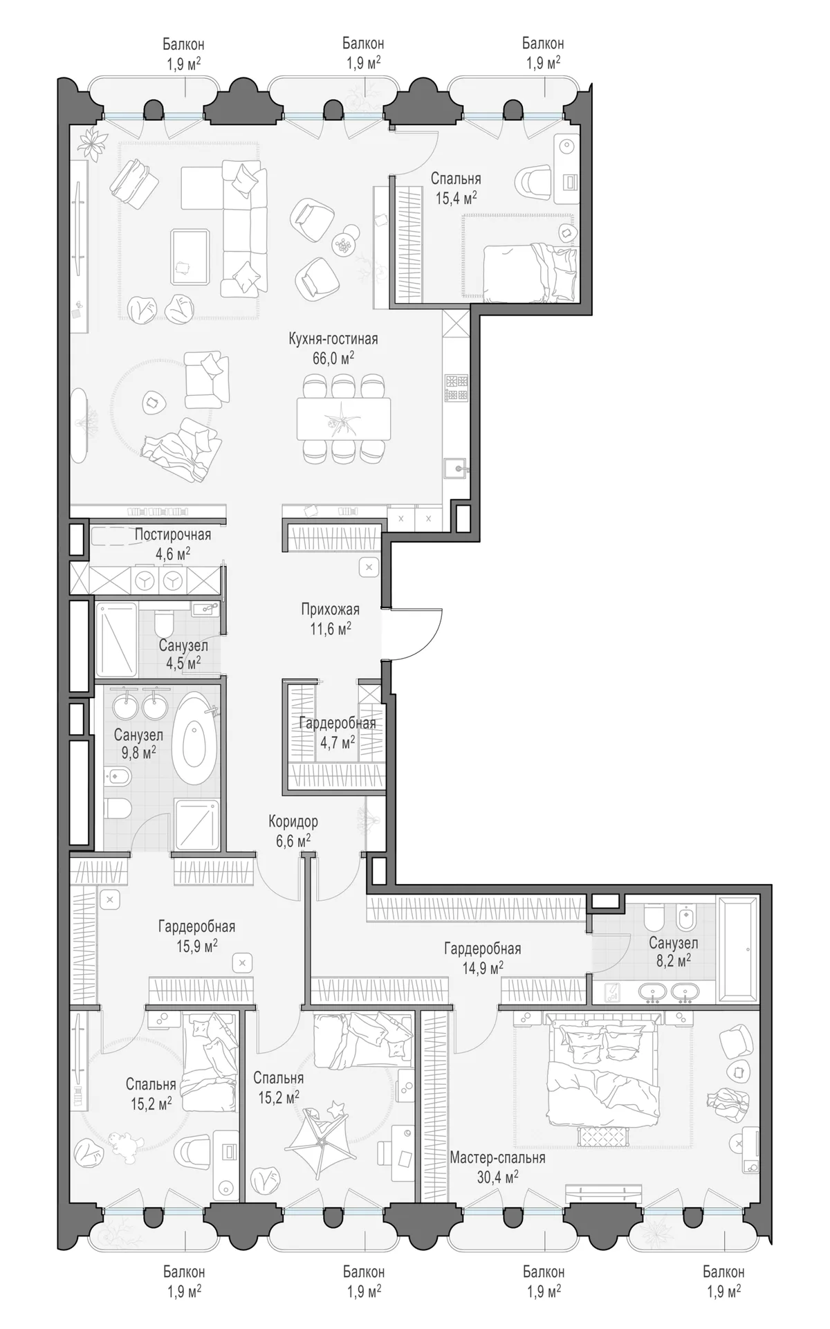 3-комнатная квартира 227,8 м² в ЖК «Фрунзенский» — планировки 3